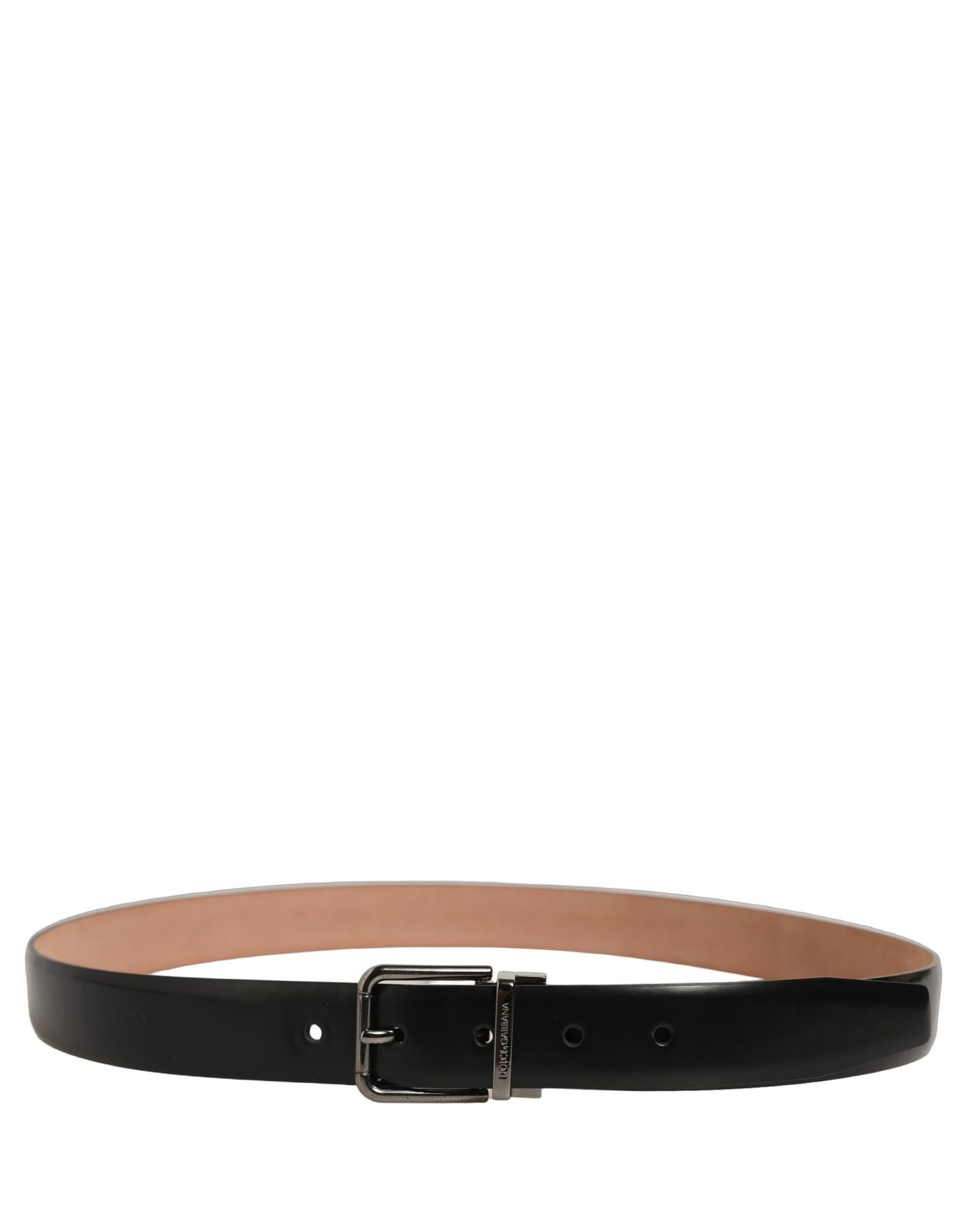Dolce & Gabbana Black Calf Leather Silver Metal Buckle Belt