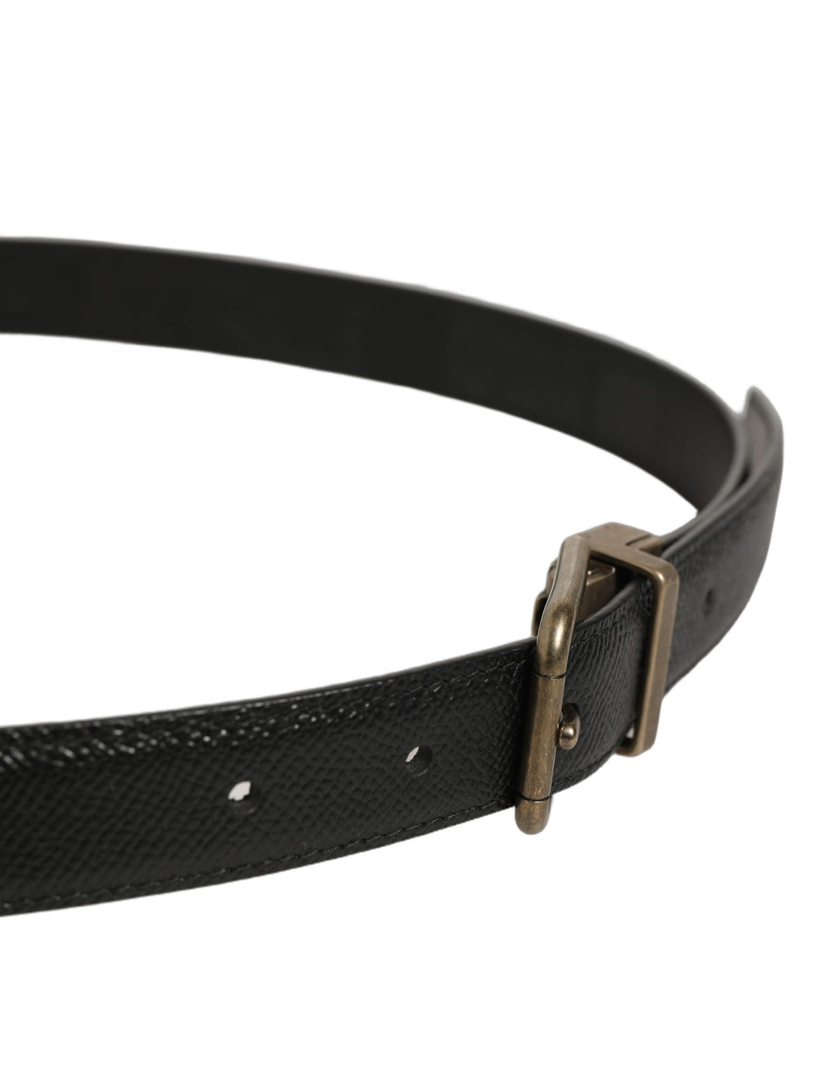 Dolce & Gabbana Men Black Calf Leather Gold Metal Buckle Belt