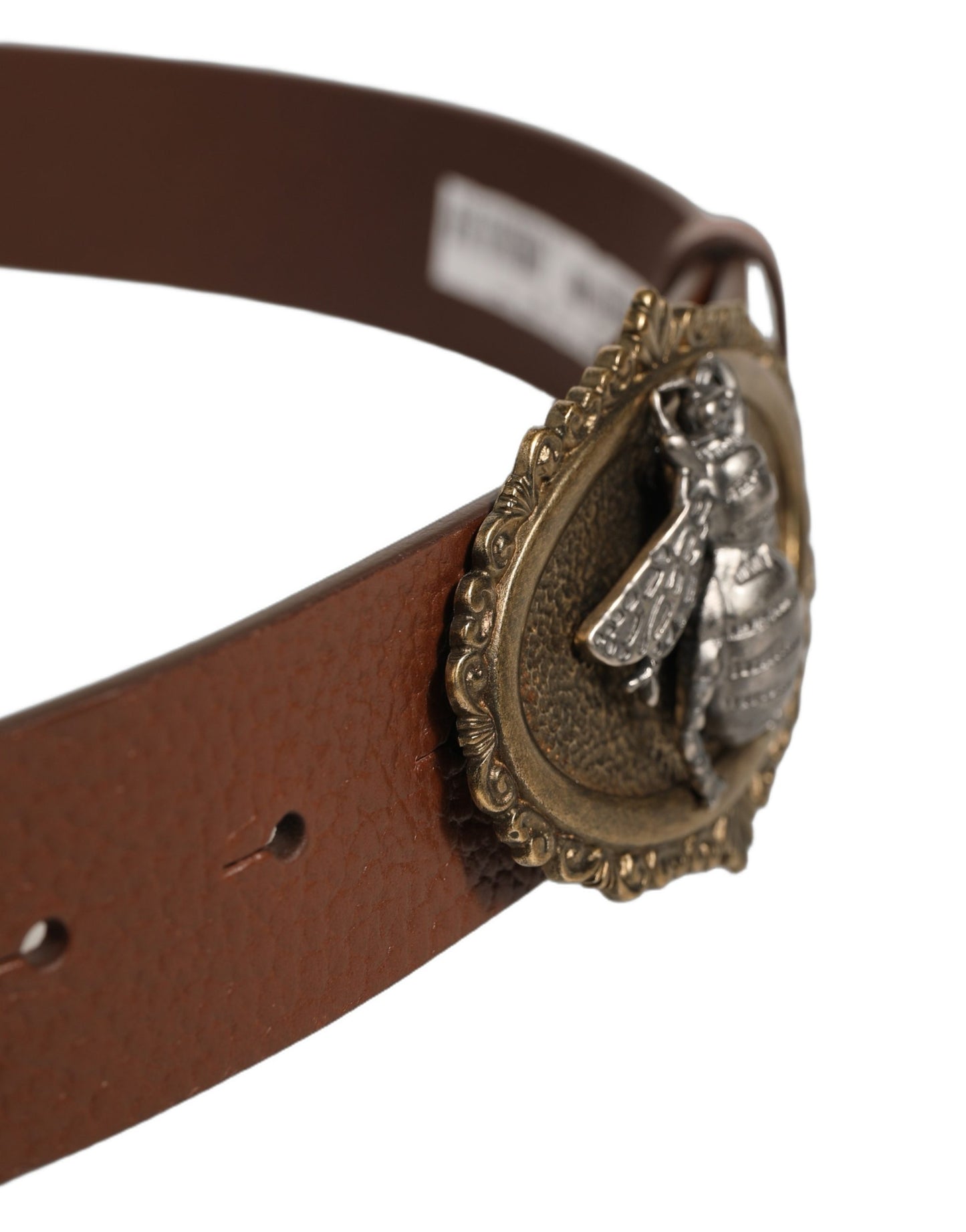 Dolce & Gabbana Brown Leather Bee Accent Metal Buckle Belt