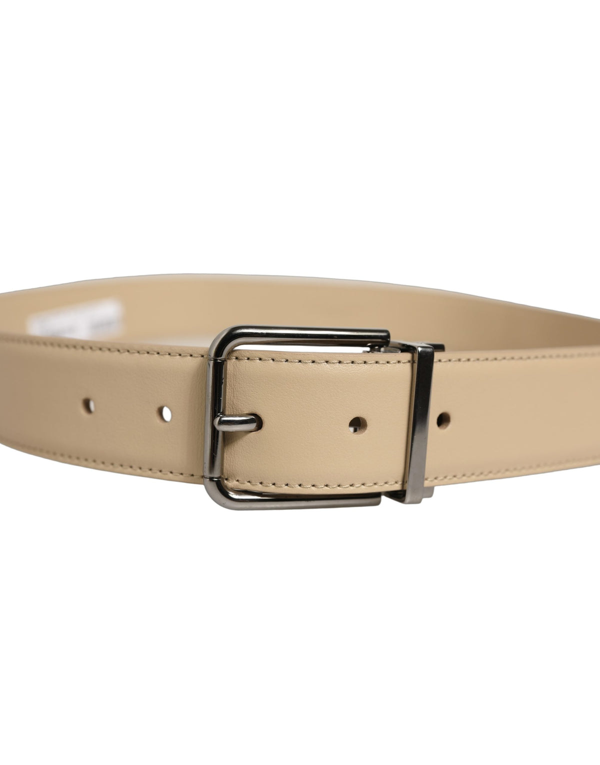 Dolce & Gabbana Beige Leather Silver Tone Metal Buckle Belt