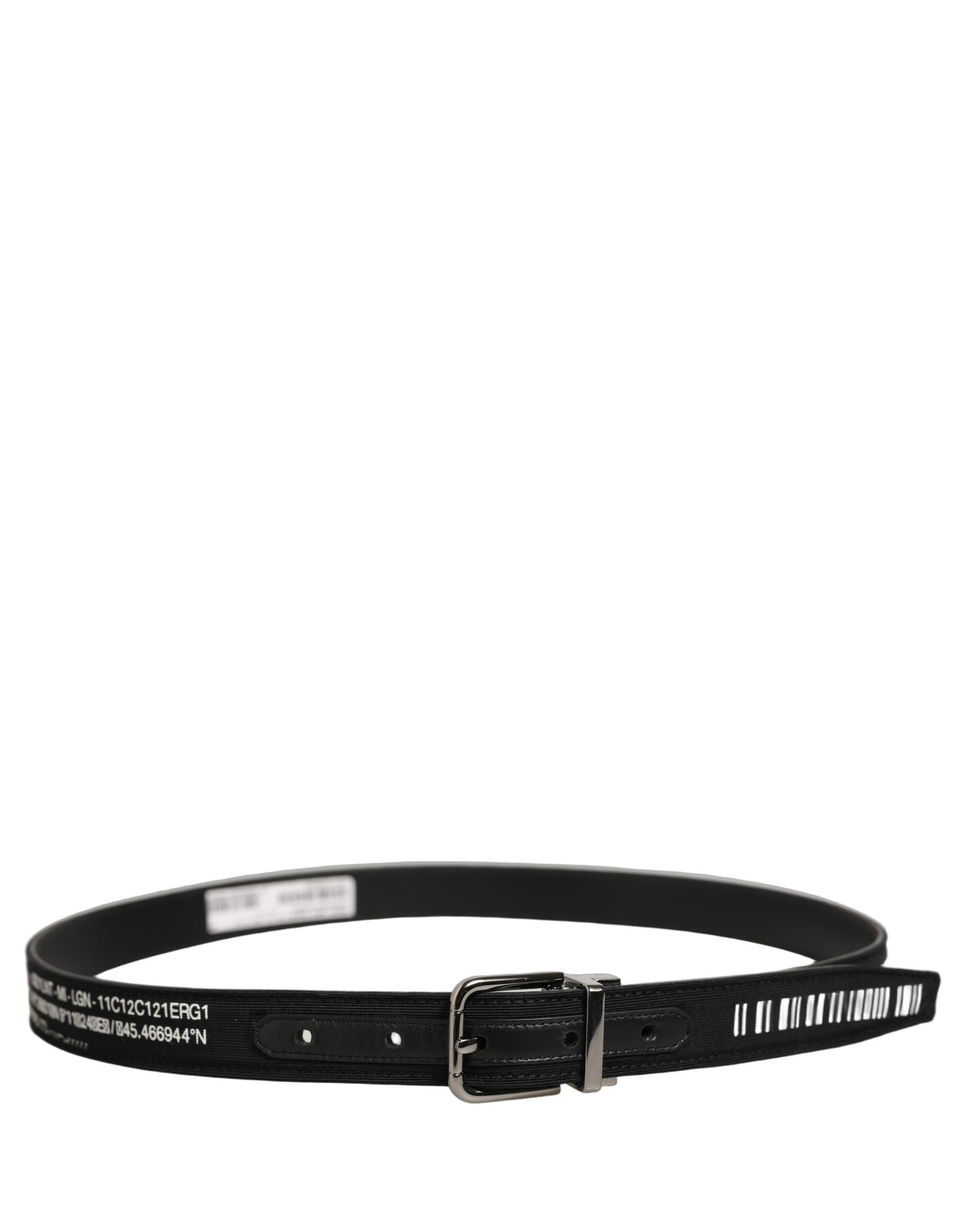 Dolce & Gabbana Black Fabric Leather Barcode Silver Buckle Belt