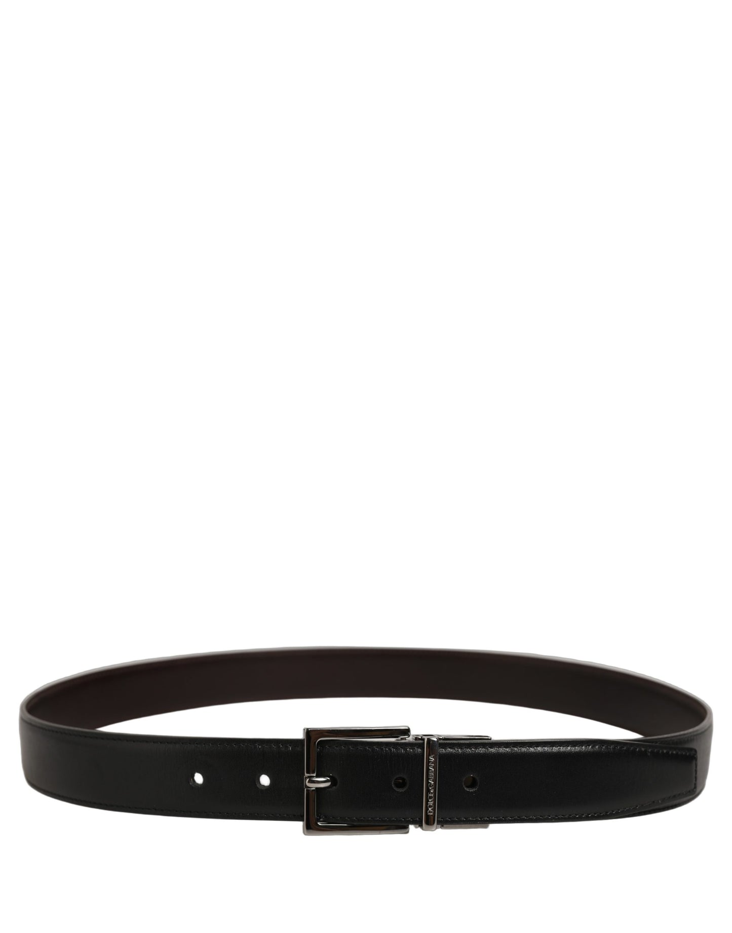 Dolce & Gabbana Black Classic Leather Silver Tone Buckle Belt