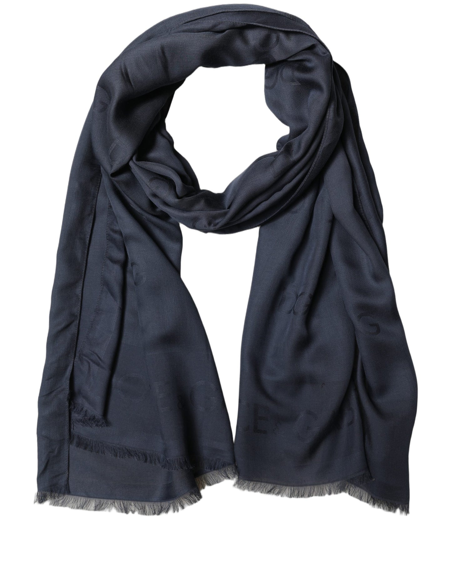 Dolce & Gabbana Dark Blue Modal Frayed Edge Lace Stole Scarf