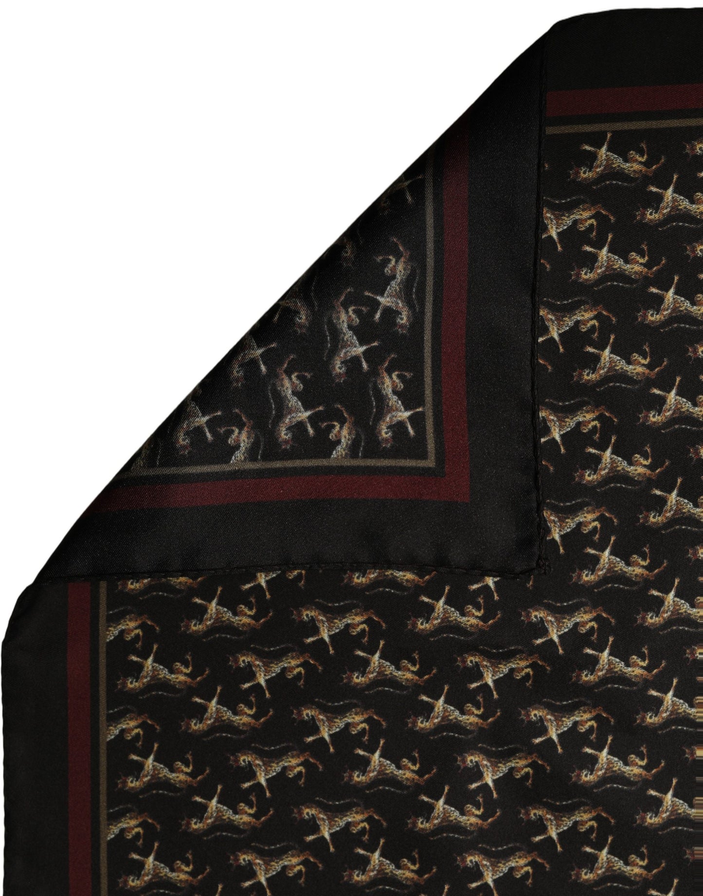 Dolce & Gabbana Black Horse Silk Pocket Square Foulard Scarf
