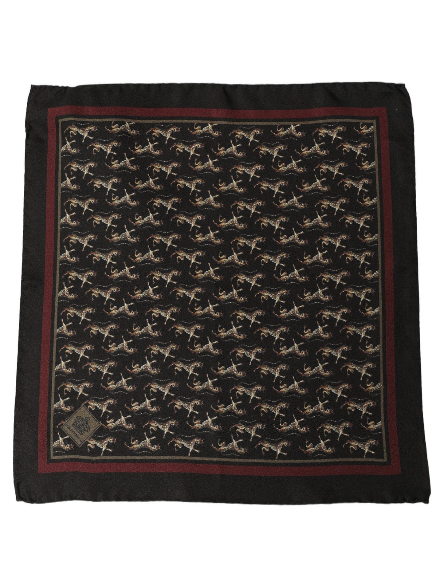Dolce & Gabbana Black Horse Silk Pocket Square Foulard Scarf