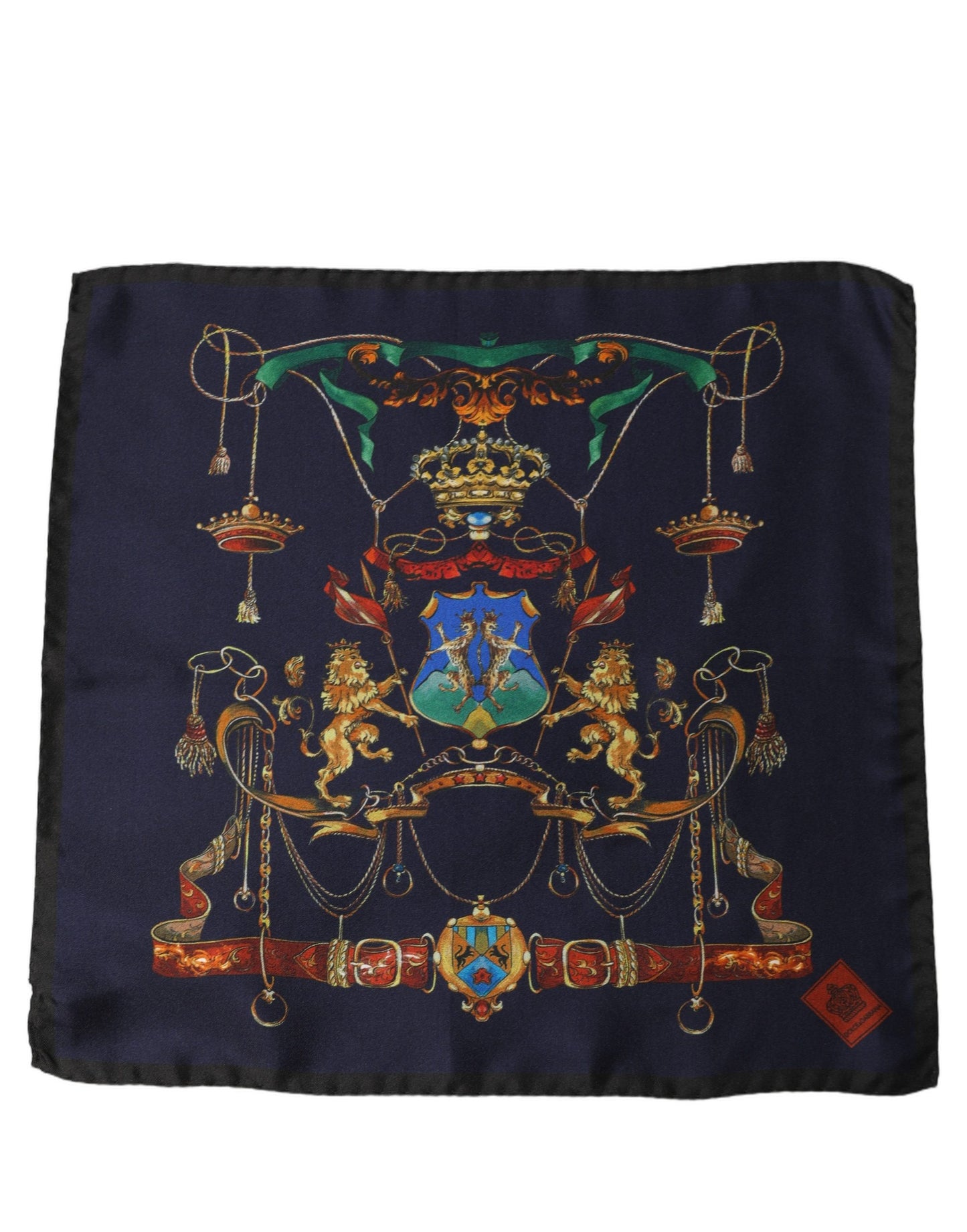 Dolce & Gabbana Navy Blue Heraldic Silk Square Foulard Scarf