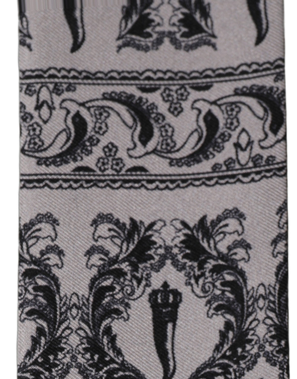 Dolce & Gabbana Gray Baroque Silk Fringed Skinny Foulard Scarf