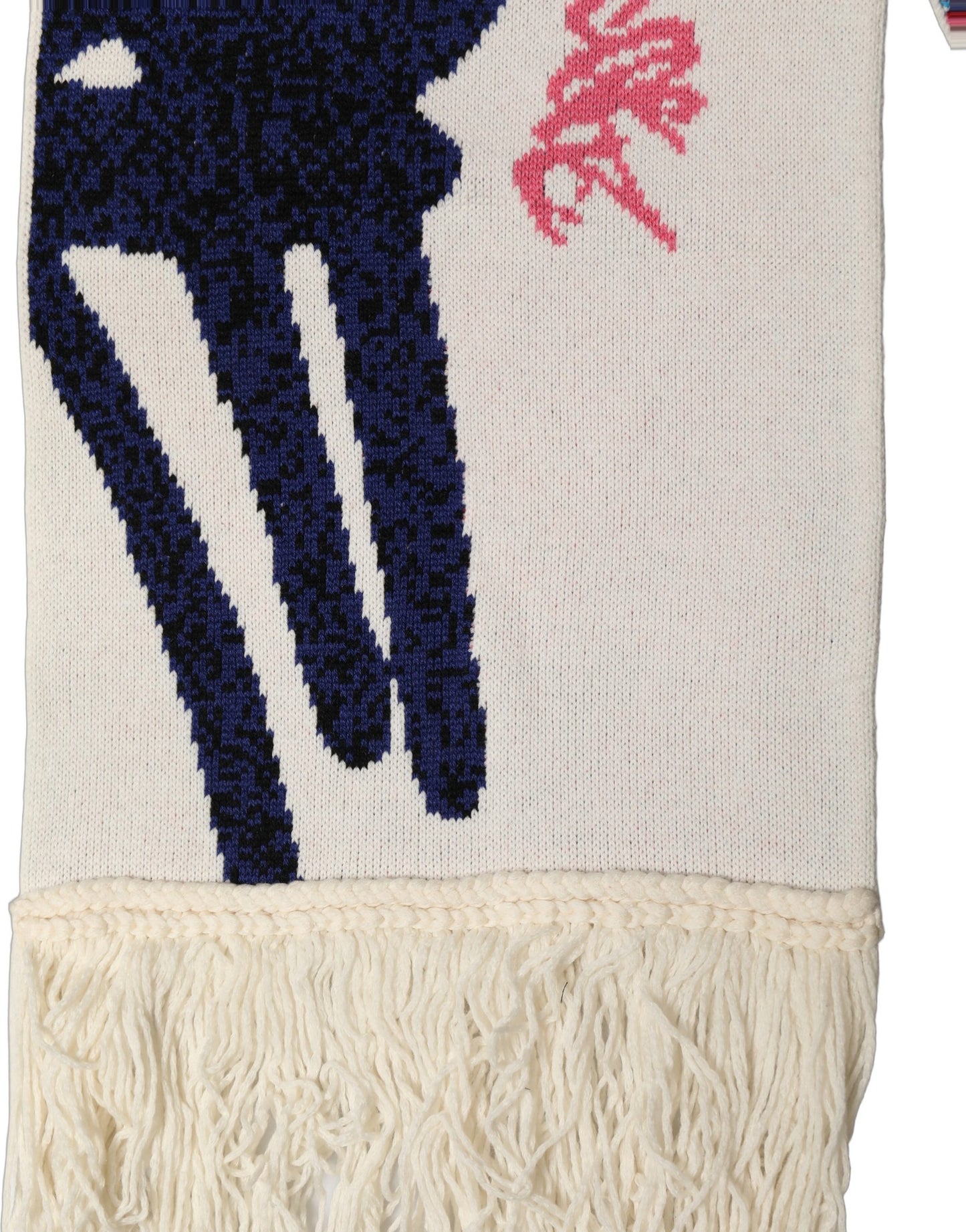 Dolce & Gabbana White Graphic Cashmere Fringed Shawl Scarf