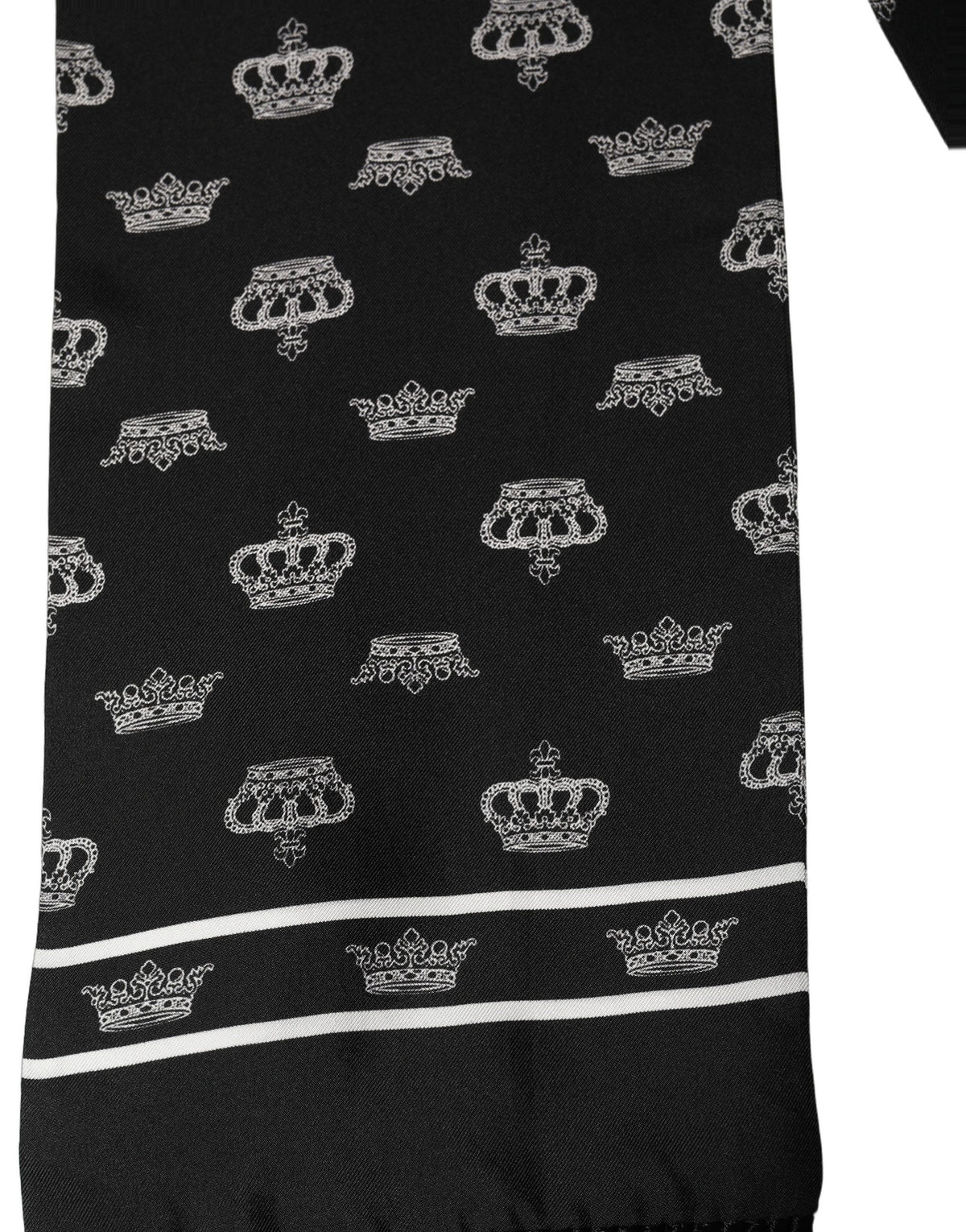 Dolce & Gabbana Black Silk Crown Fringed Neck Shawl Scarf