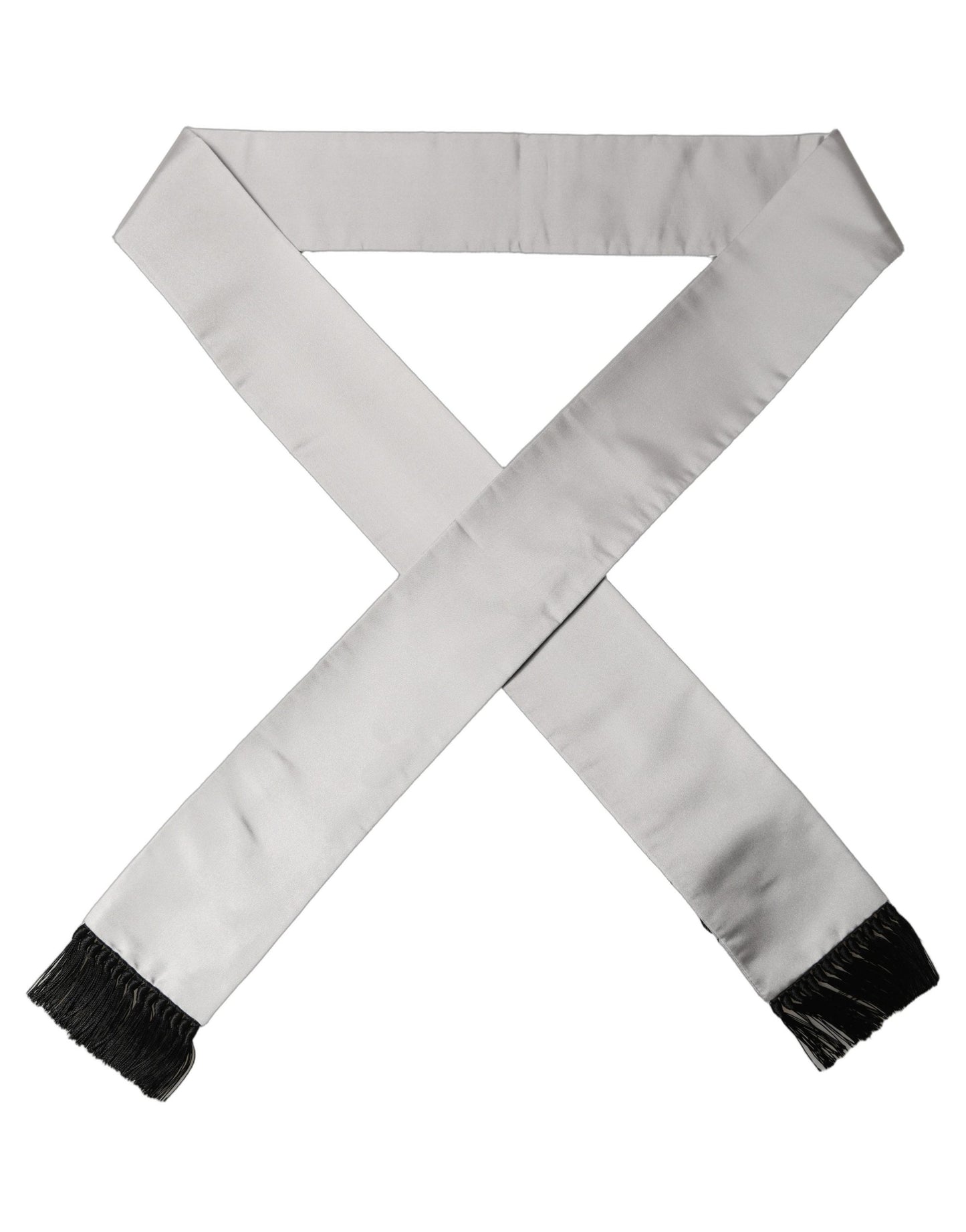 Dolce & Gabbana Light Gray Satin Silk Fringed Lace Stole Scarf