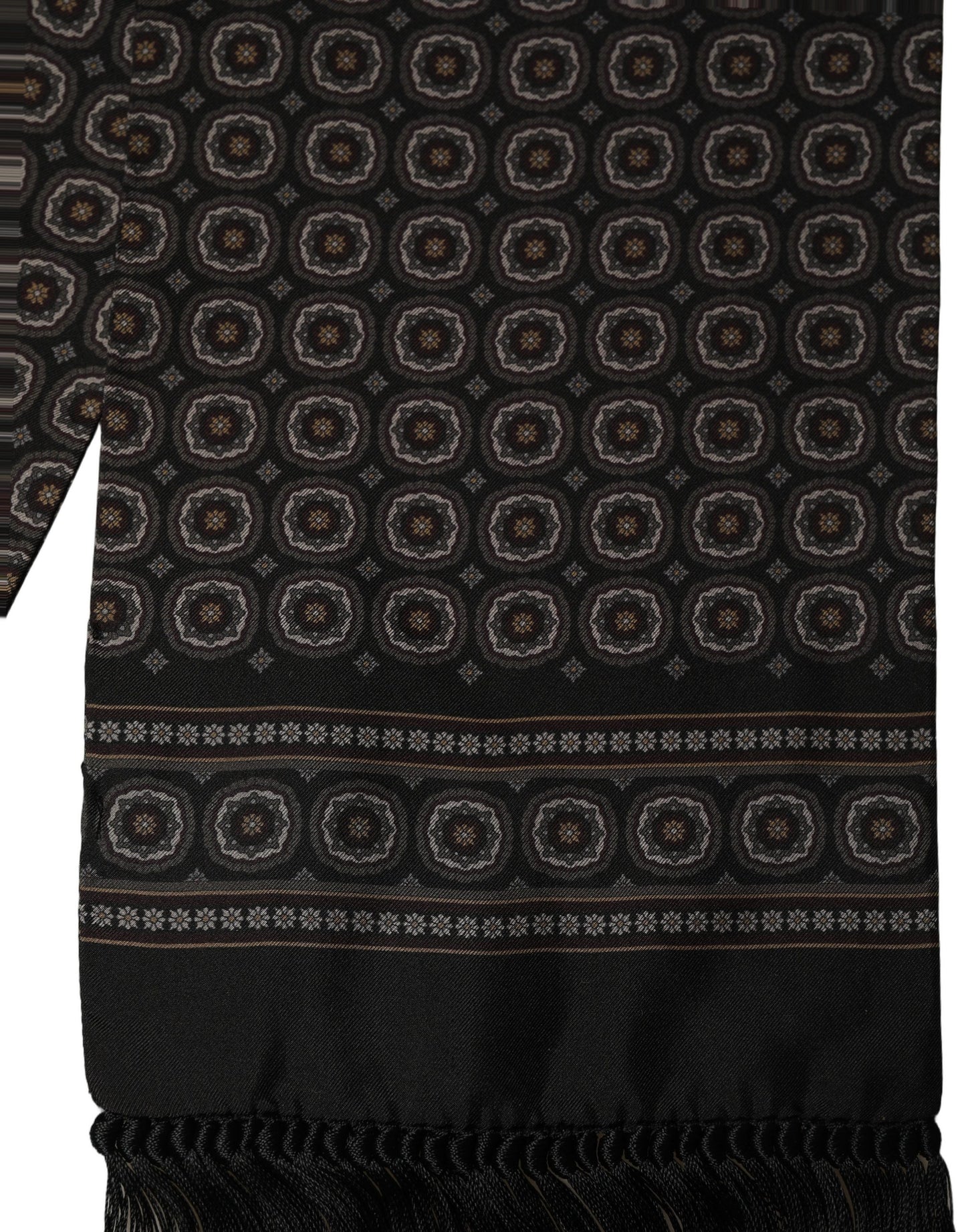 Dolce & Gabbana Black Silk Geometric Fringed Neck Shawl Scarf