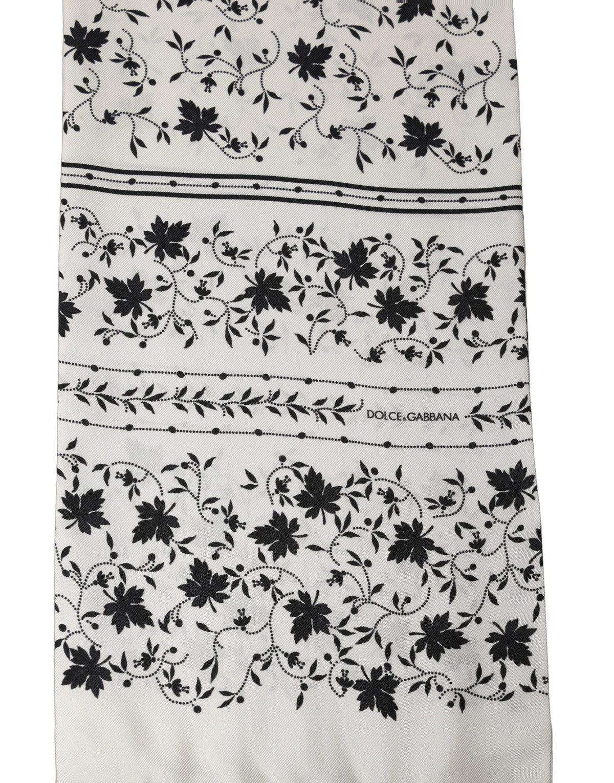 Dolce & Gabbana White Floral Silk Fringed Neck Shawl Scarf