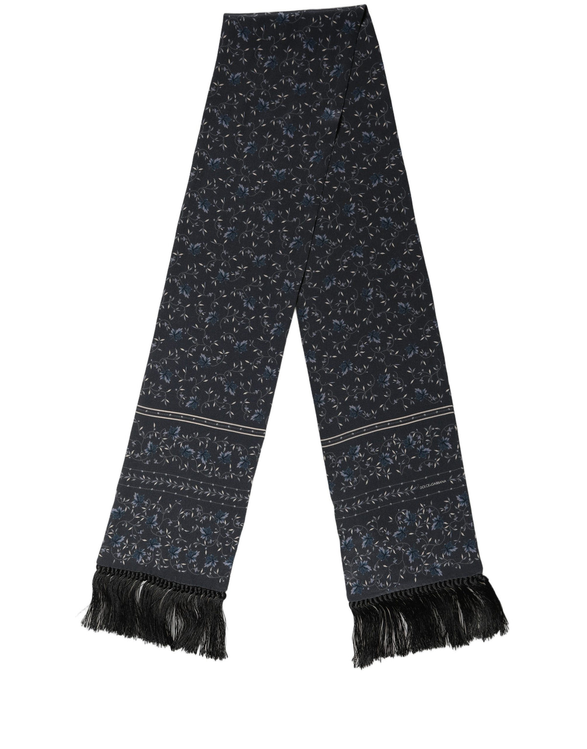 Dolce & Gabbana Blue Floral Silk Fringed Neck Shaw Scarf