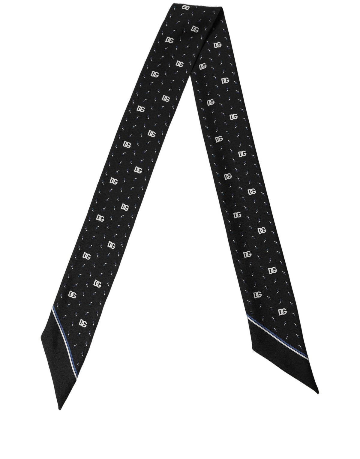 Dolce & Gabbana Black Silk DG Logo Men Skinny Shawl Scarf