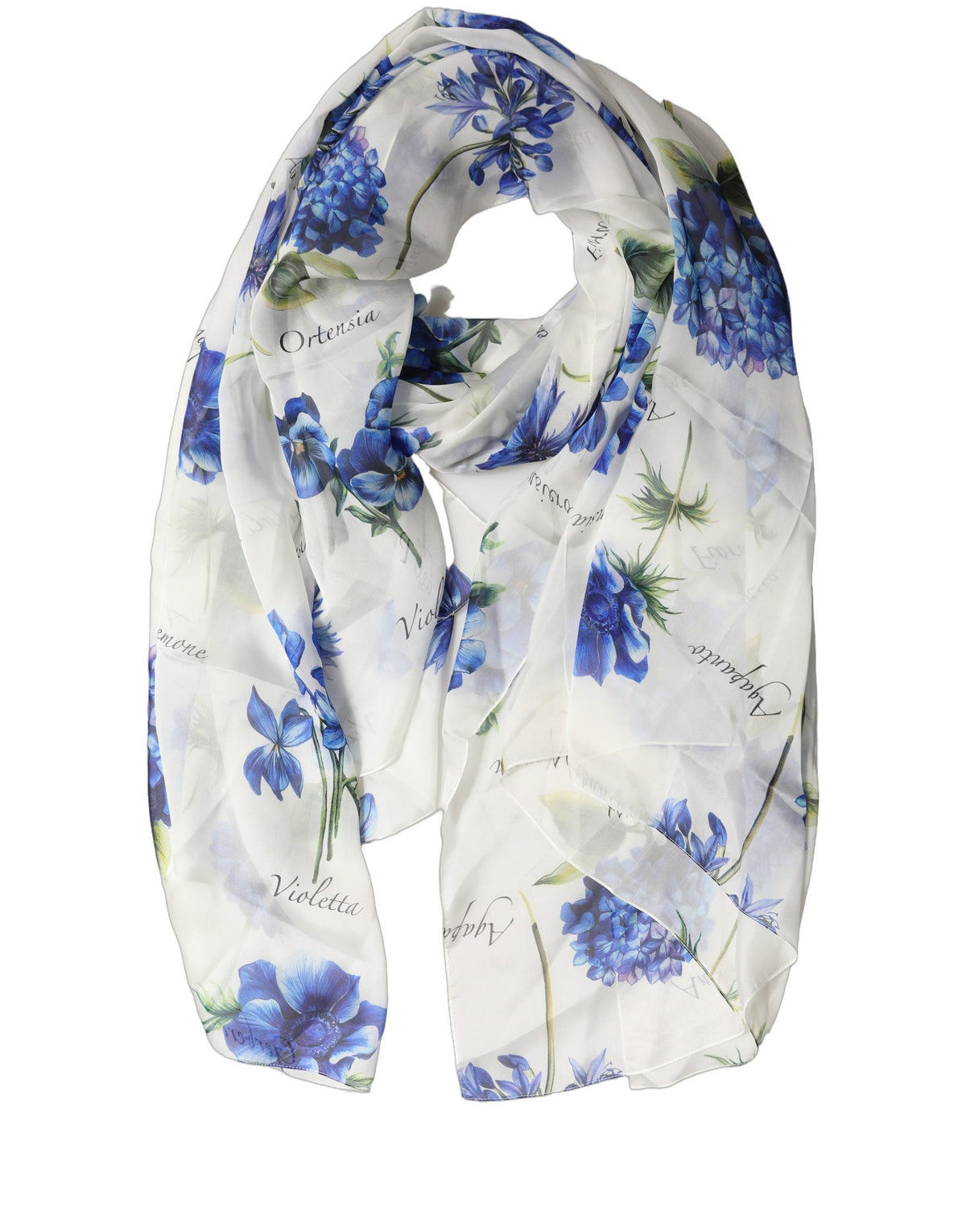 Dolce & Gabbana White Silk Floral Chiffon Long Stole Scarf