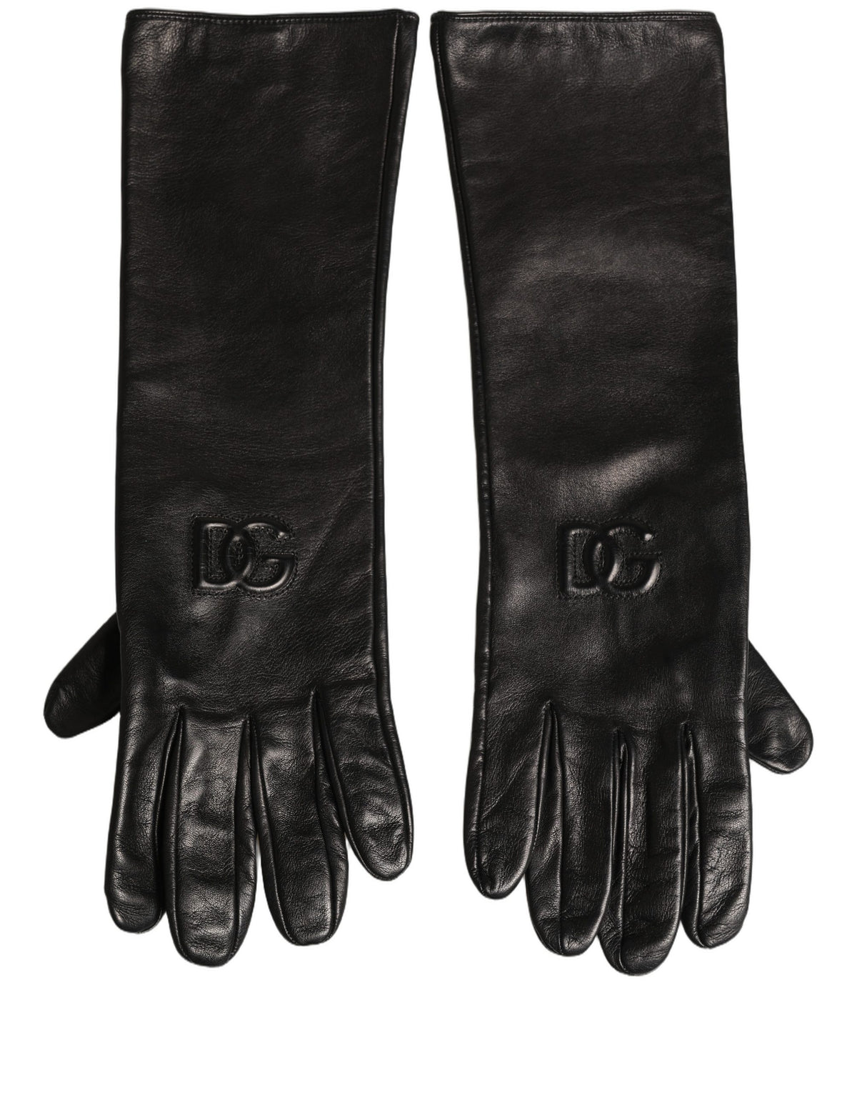 Dolce & Gabbana Black Genuine Leather Embossed DG Logo Gloves