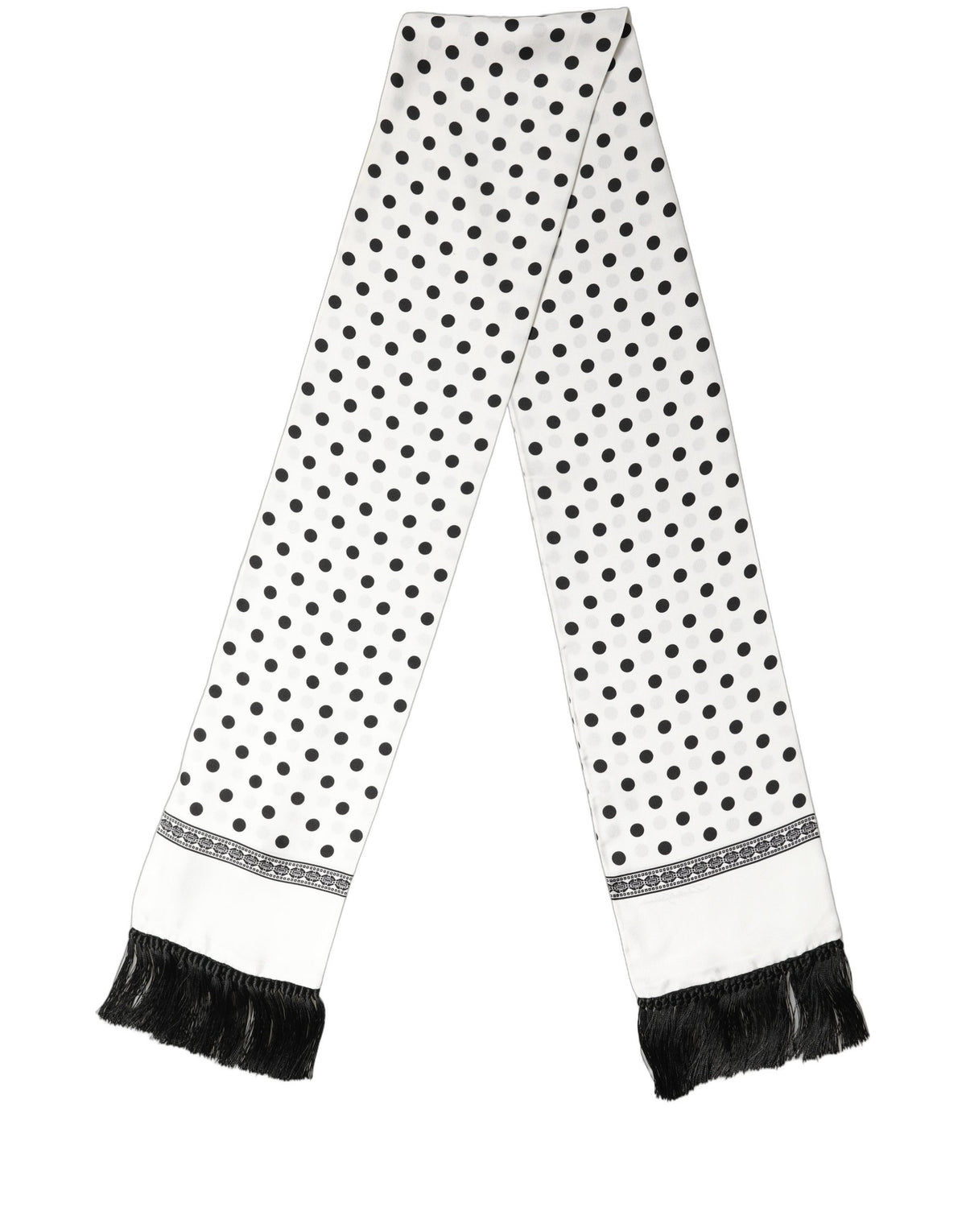 Dolce & Gabbana White Black Polka Dot Fringed Shawl Scarf