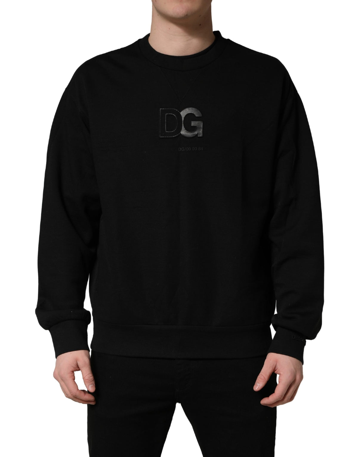 Dolce & Gabbana Black Cotton DG Crew Neck Sweatshirt Sweater