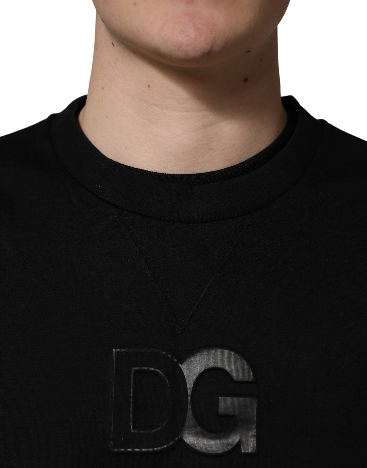 Dolce & Gabbana Black Cotton DG Crew Neck Sweatshirt Sweater