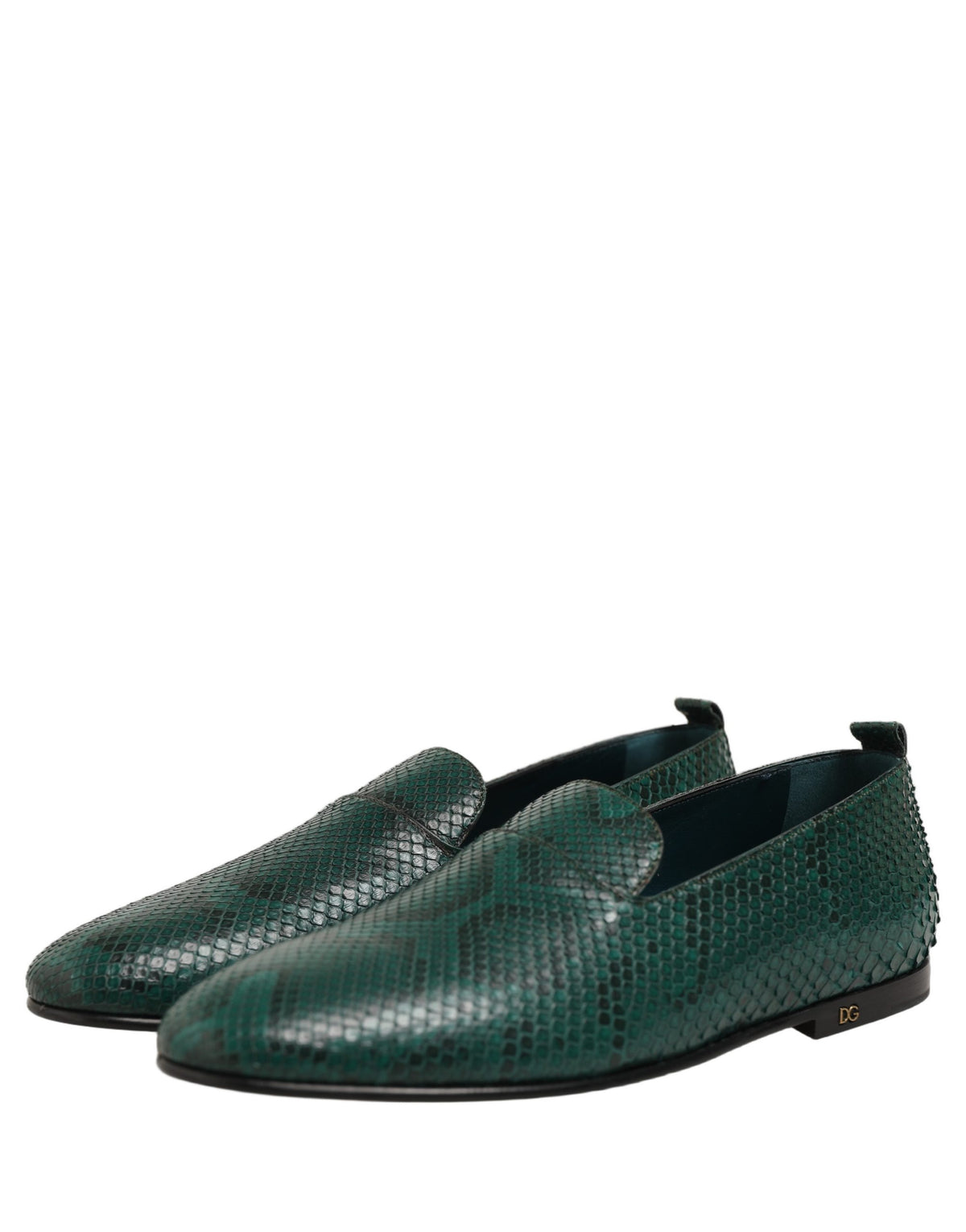 Dolce & Gabbana Dark Green Embossed Leather Loafers Shoes