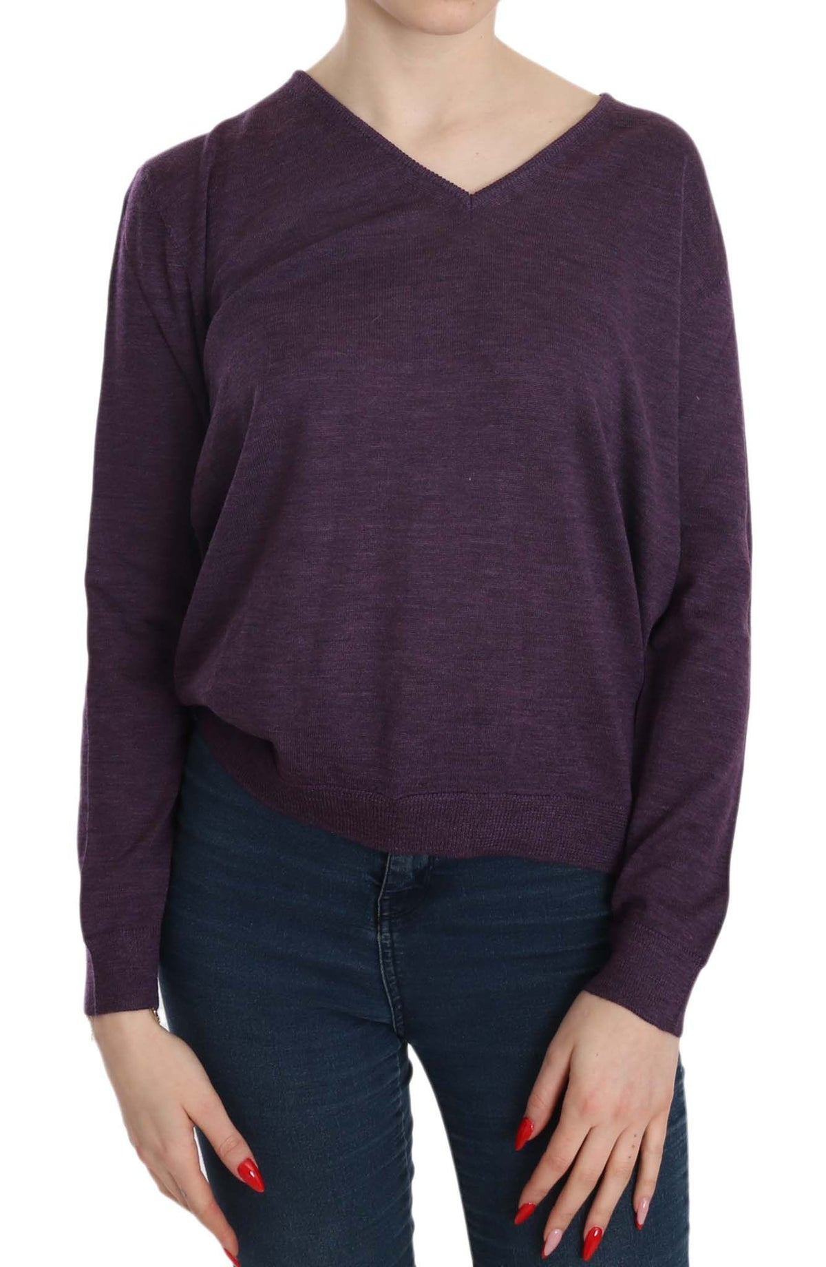 BYBLOS Purple V-neck Long Sleeve Pullover Top