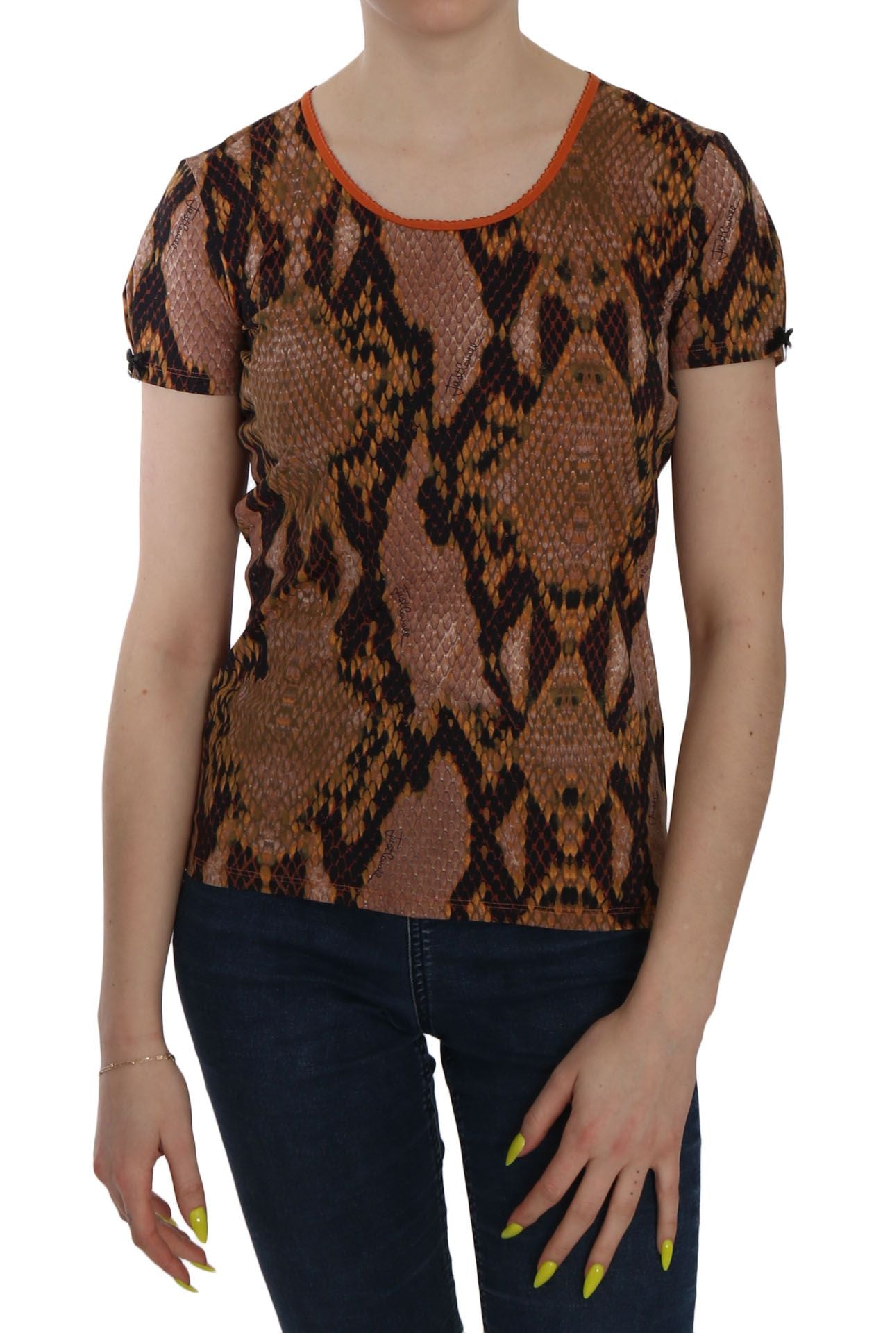 Just Cavalli Alluring Brown Snake Skin Pattern Blouse