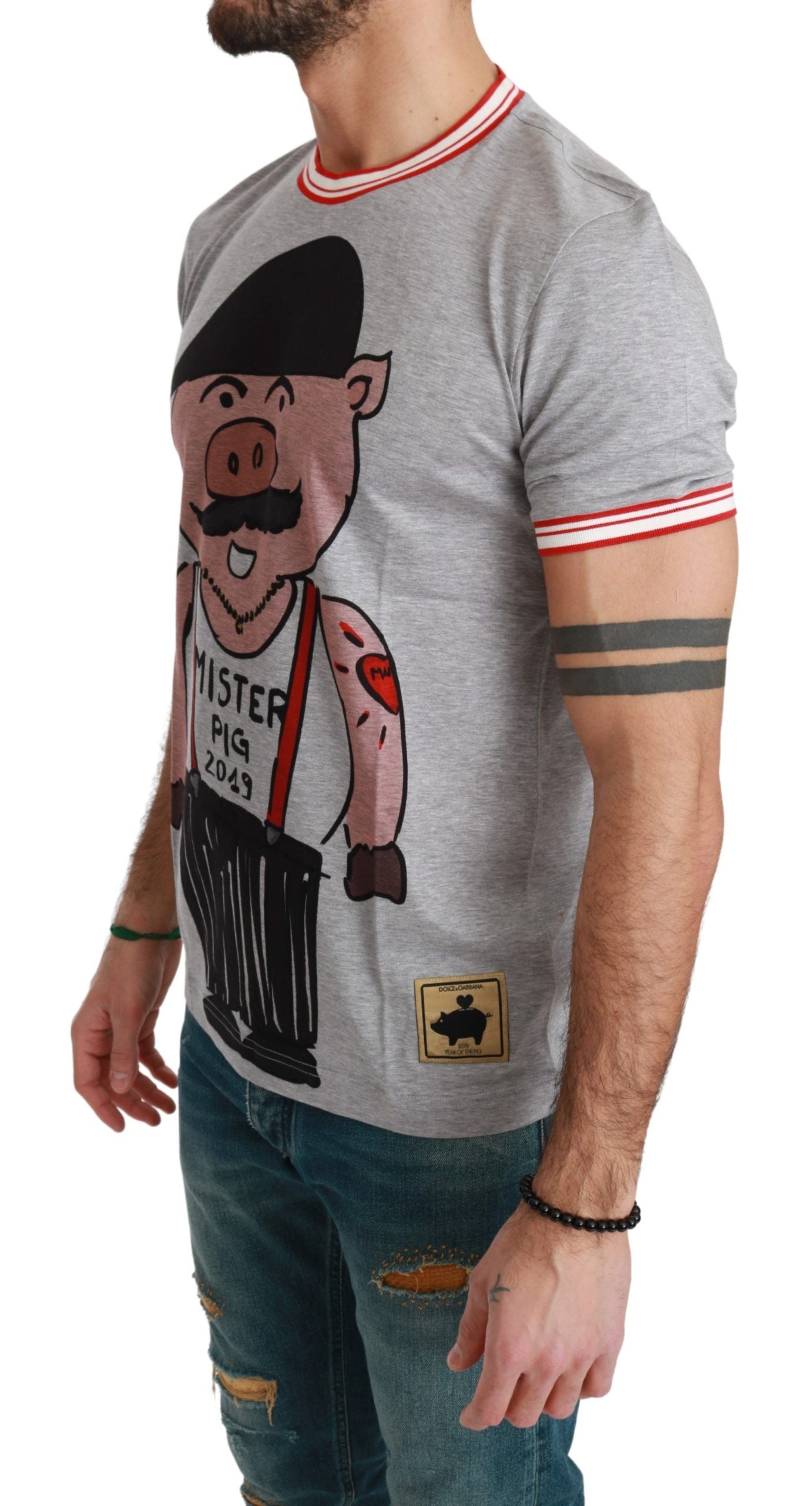 Dolce & Gabbana Gray Cotton Top 2019 Year of the Pig T-shirt