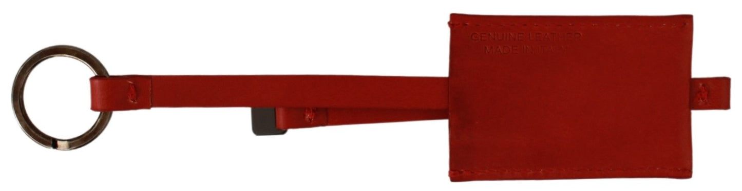 Costume National Red Leather Branded Logo Keyring Keychain