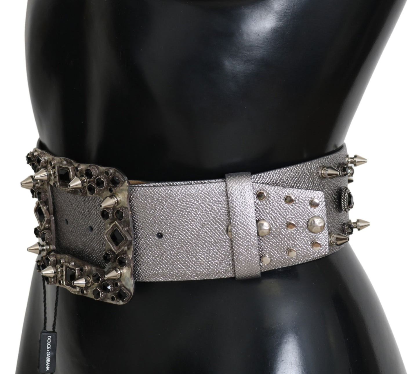 Dolce & Gabbana Stunning Silver Leather Crystal-Studded Belt