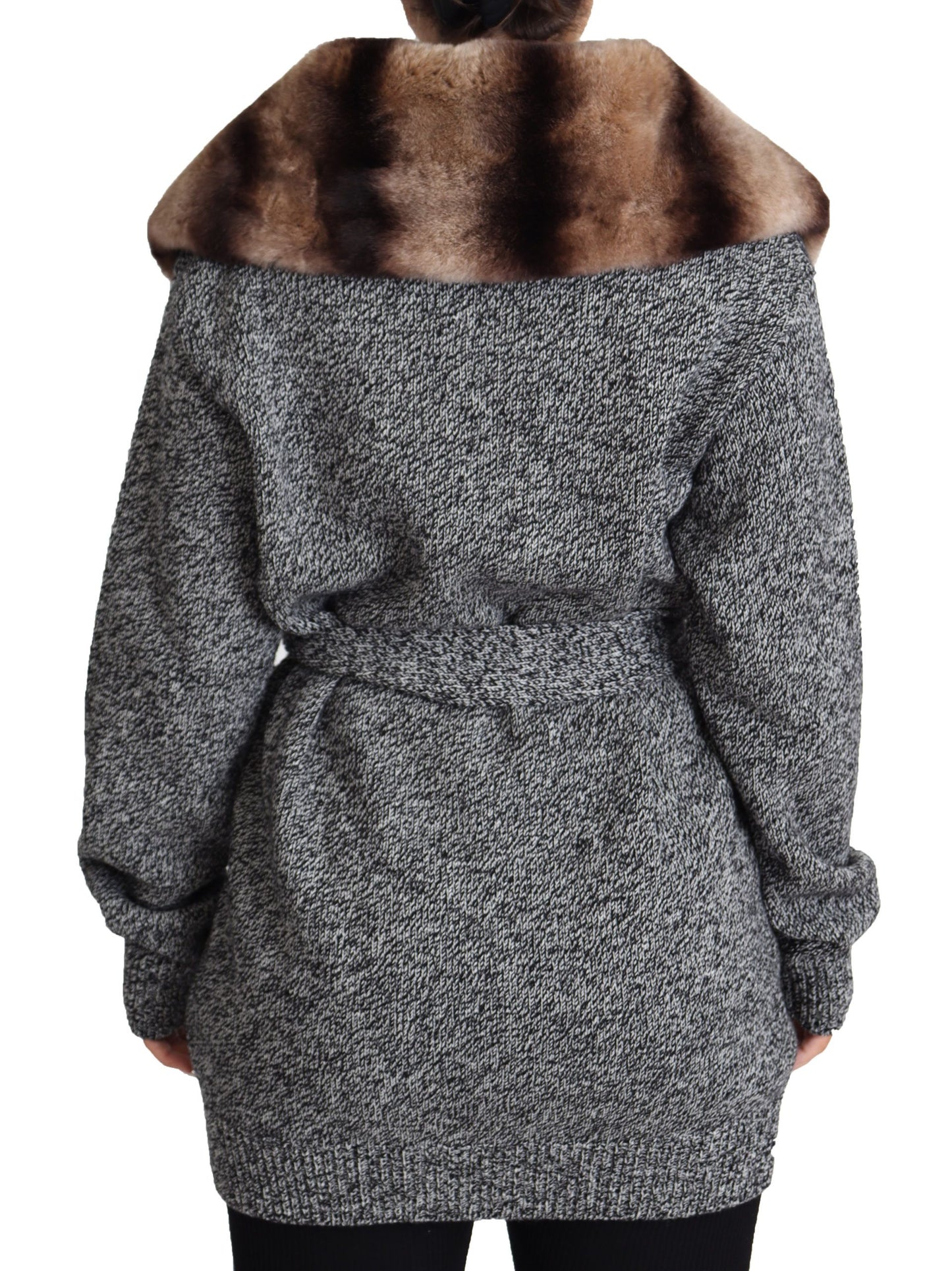 Dolce & Gabbana Elegant Cashmere Cardigan with Rabbit Fur Collar