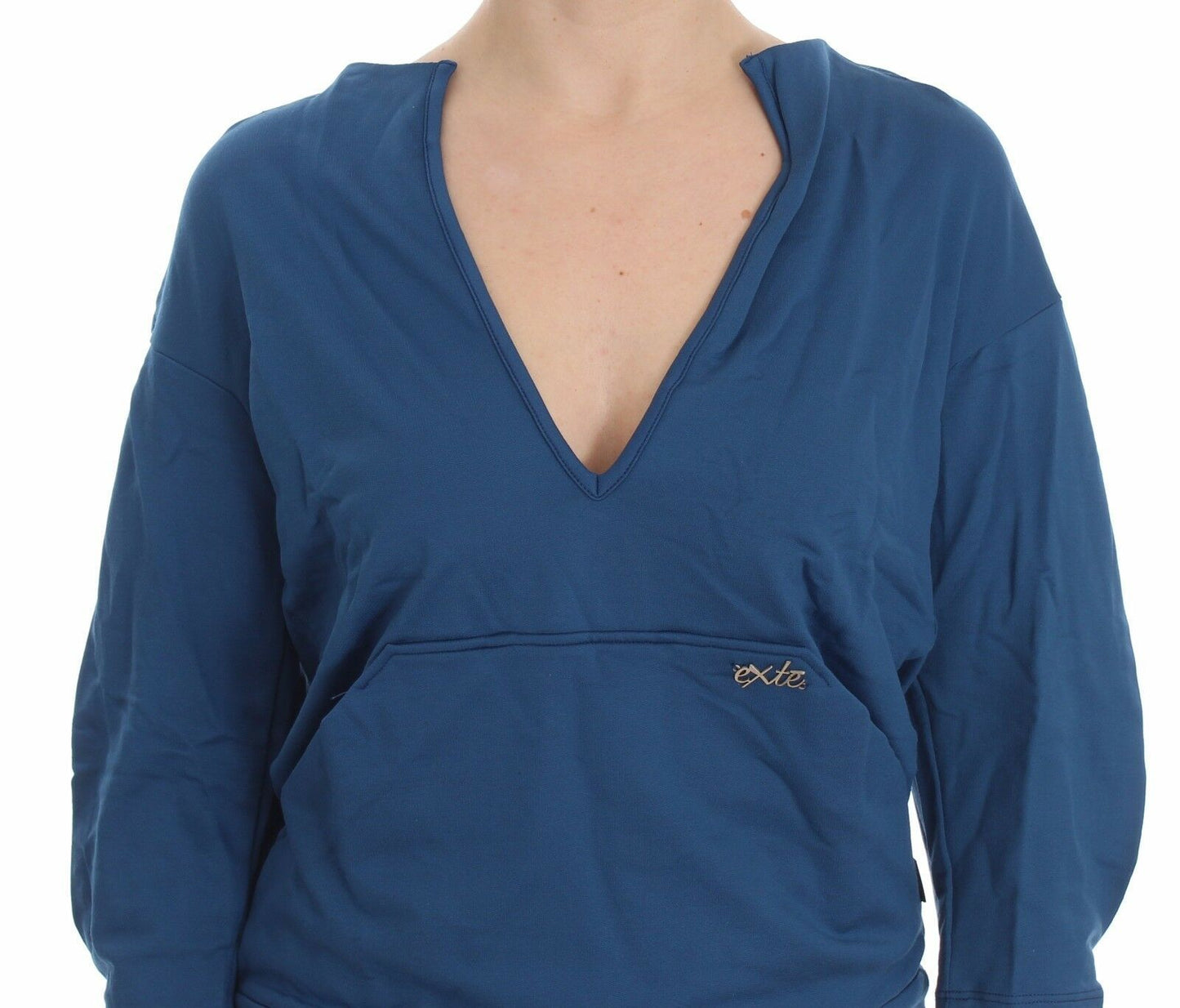 Exte Elegant Deep V-Neck Sweater in Blue