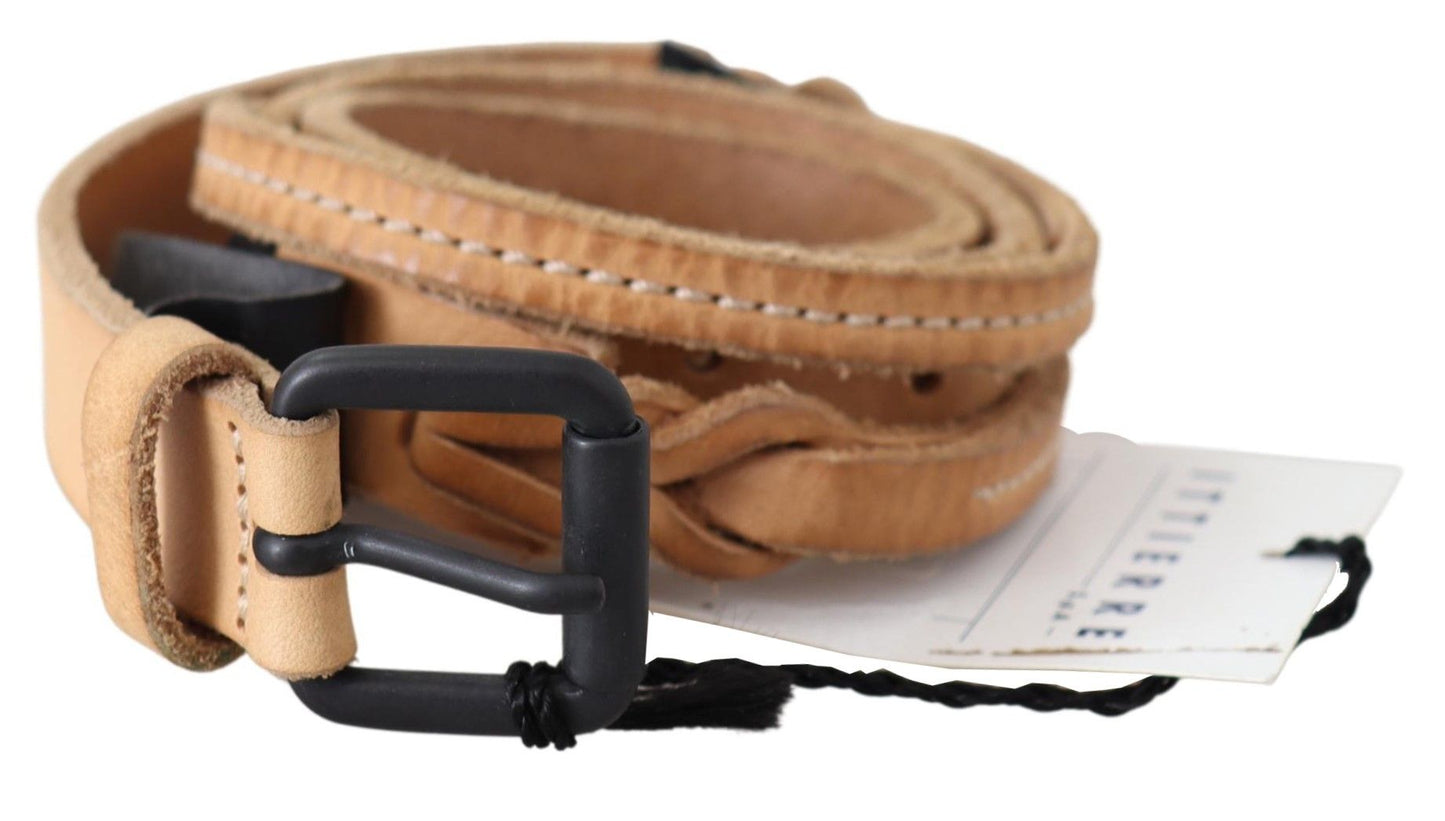 Scervino Street Light Brown Slim Leather Black Logo Buckle Belt Belt