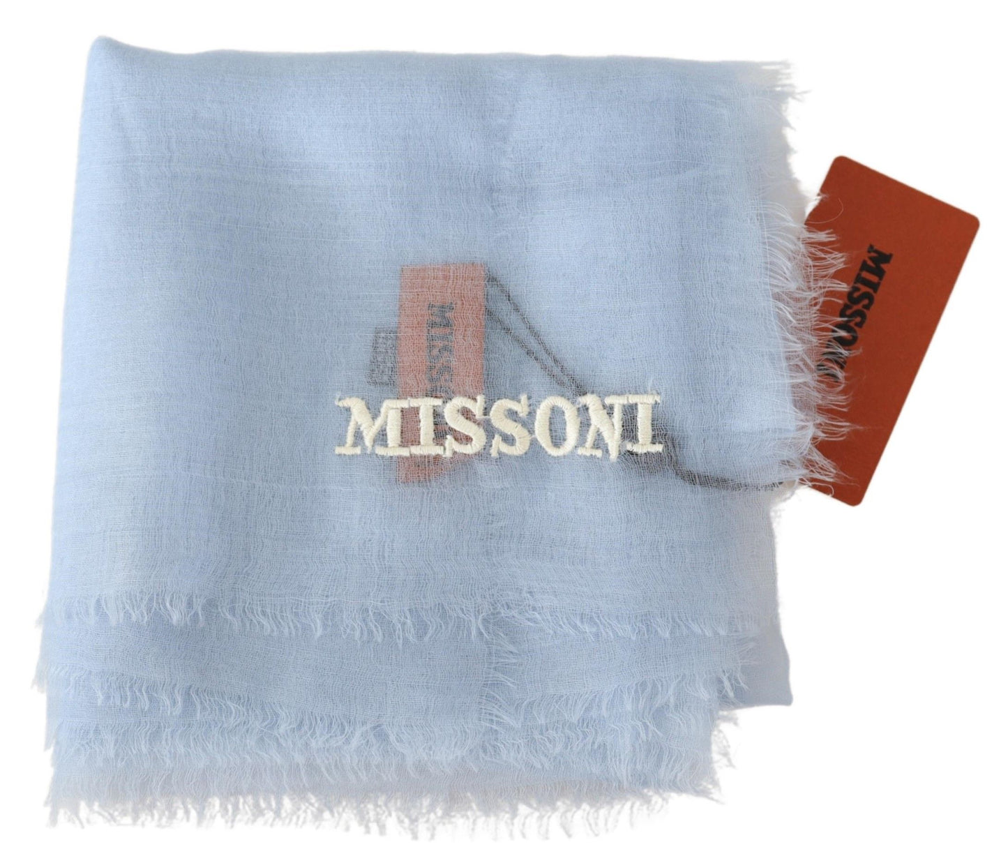 Missoni Elegant Light-Blue Cashmere Scarf with Fringes