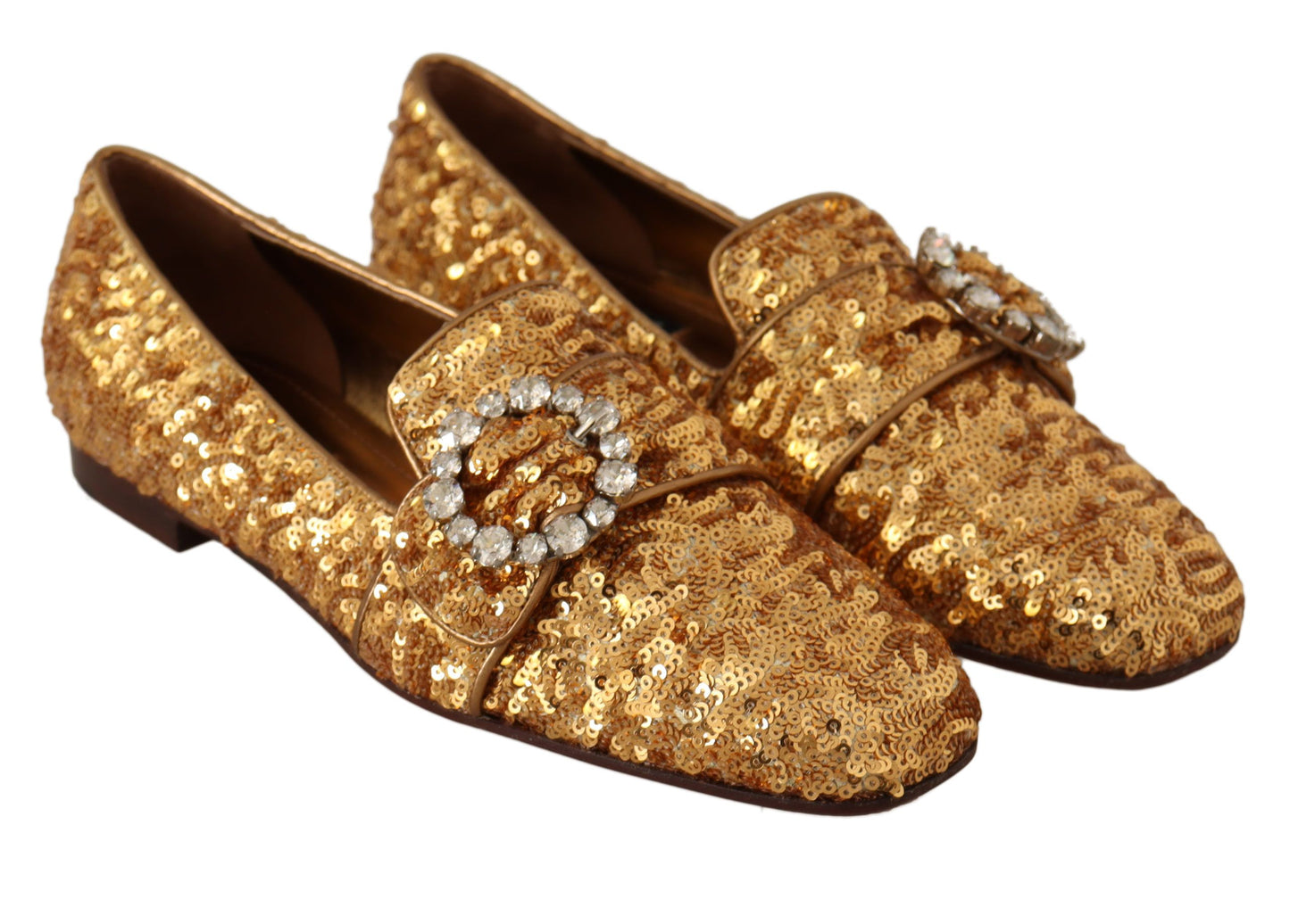 Dolce & Gabbana Elegant Gold Sequin Crystal Flats