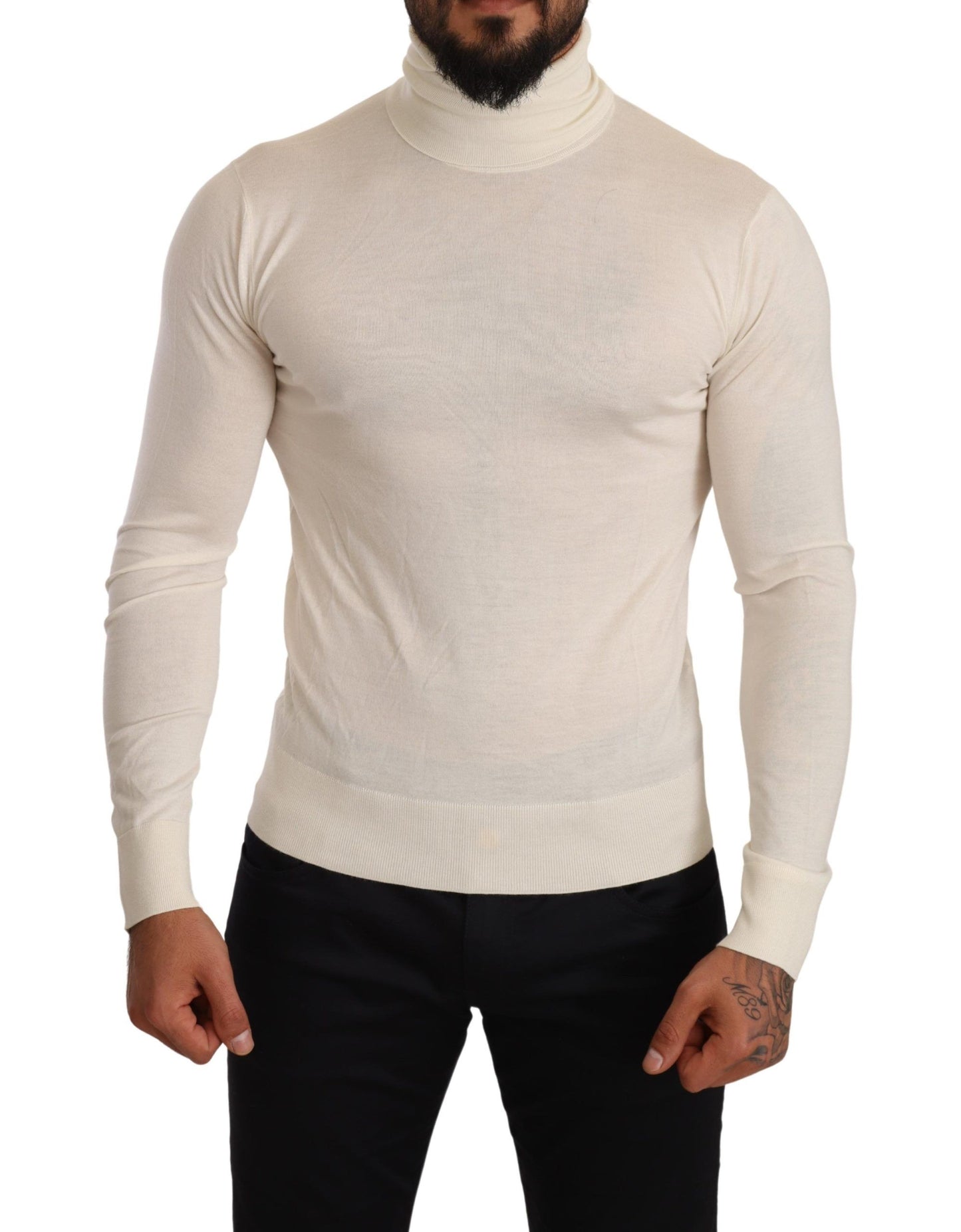 Dolce & Gabbana Ivory Cashmere-Silk Blend Turtleneck Sweater