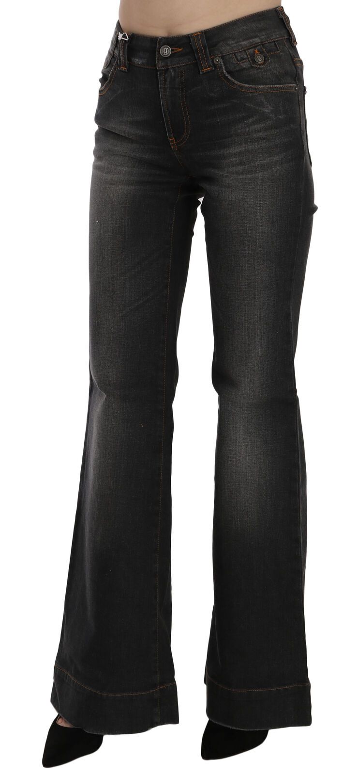 John Galliano Black Washed Mid Waist Flared Denim Casual Jeans