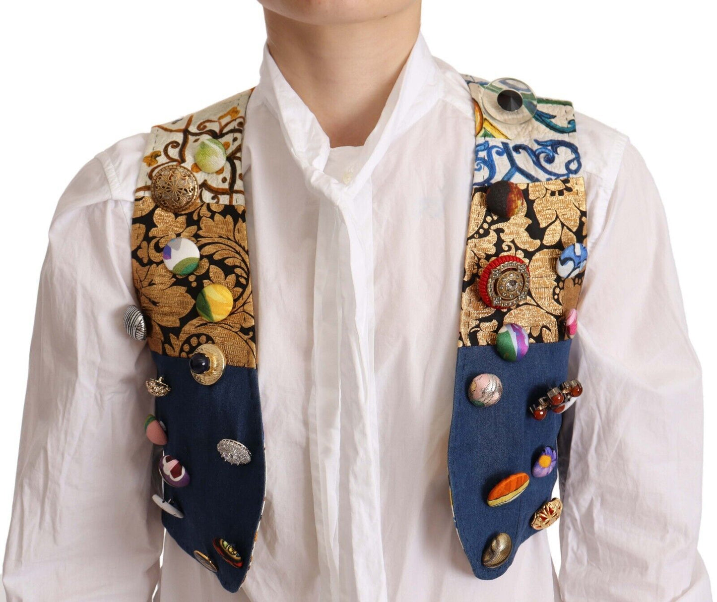 Dolce & Gabbana Multicolor Cropped Vest Top with Button Accents