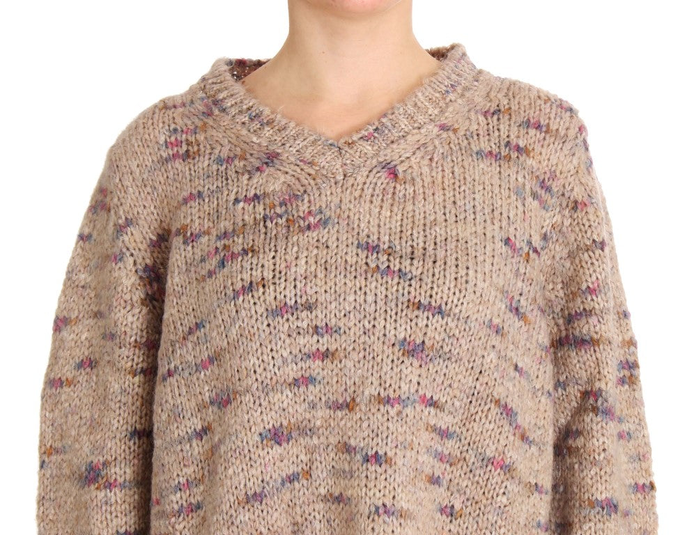 PINK MEMORIES Beige Oversized V-Neck Knitted Sweater