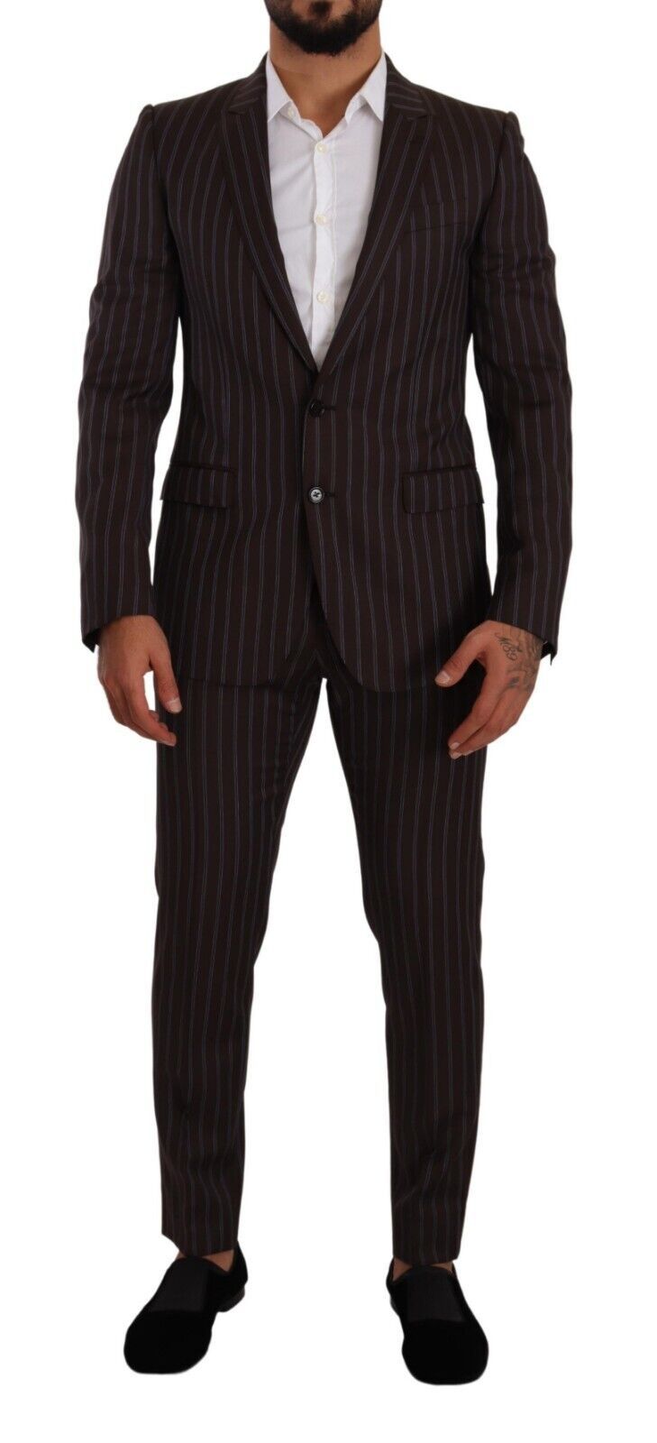 Dolce & Gabbana Elegant Maroon Striped Slim Fit Suit