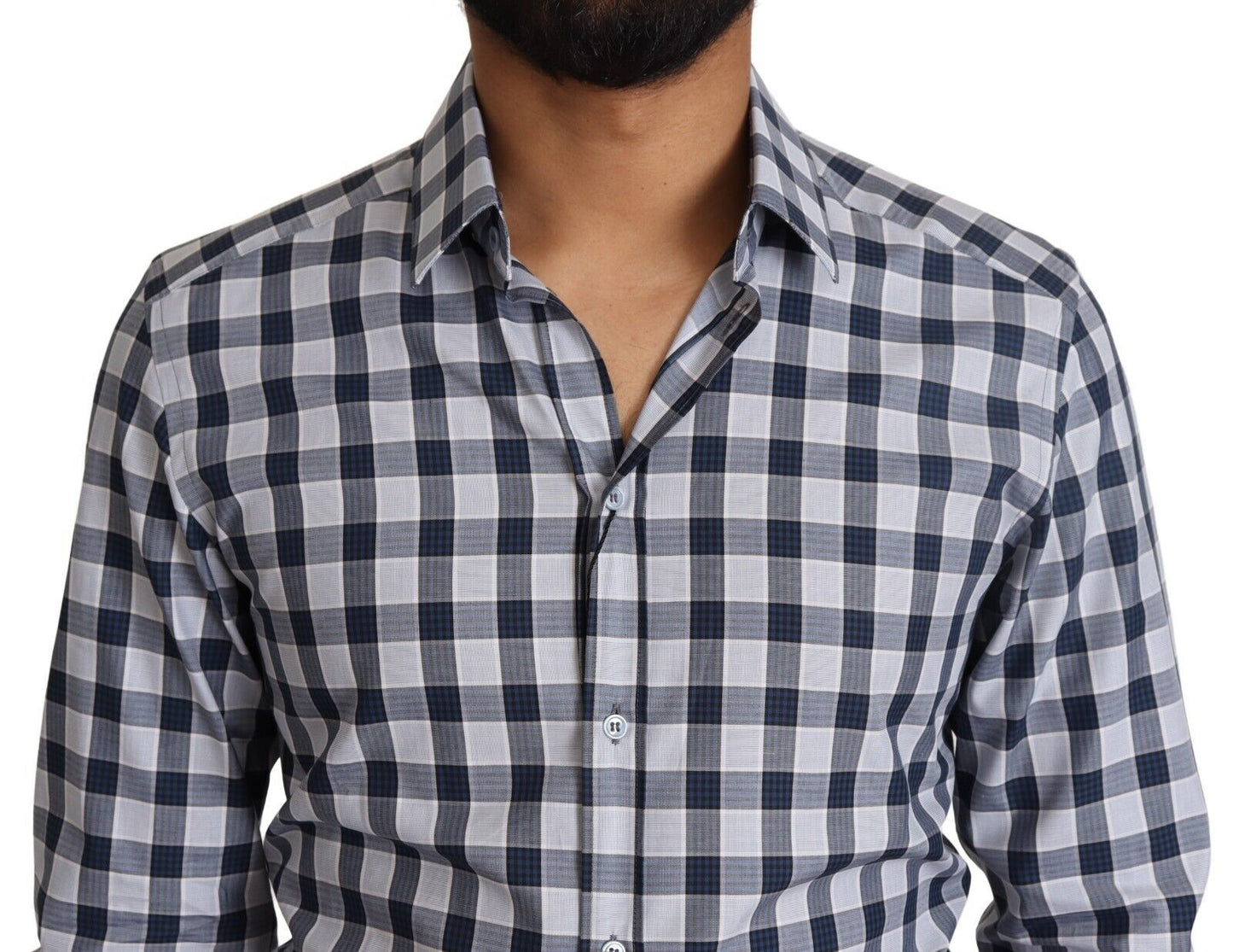 Dolce & Gabbana Elegant Blue & White Checkered Slim Fit Dress Shirt