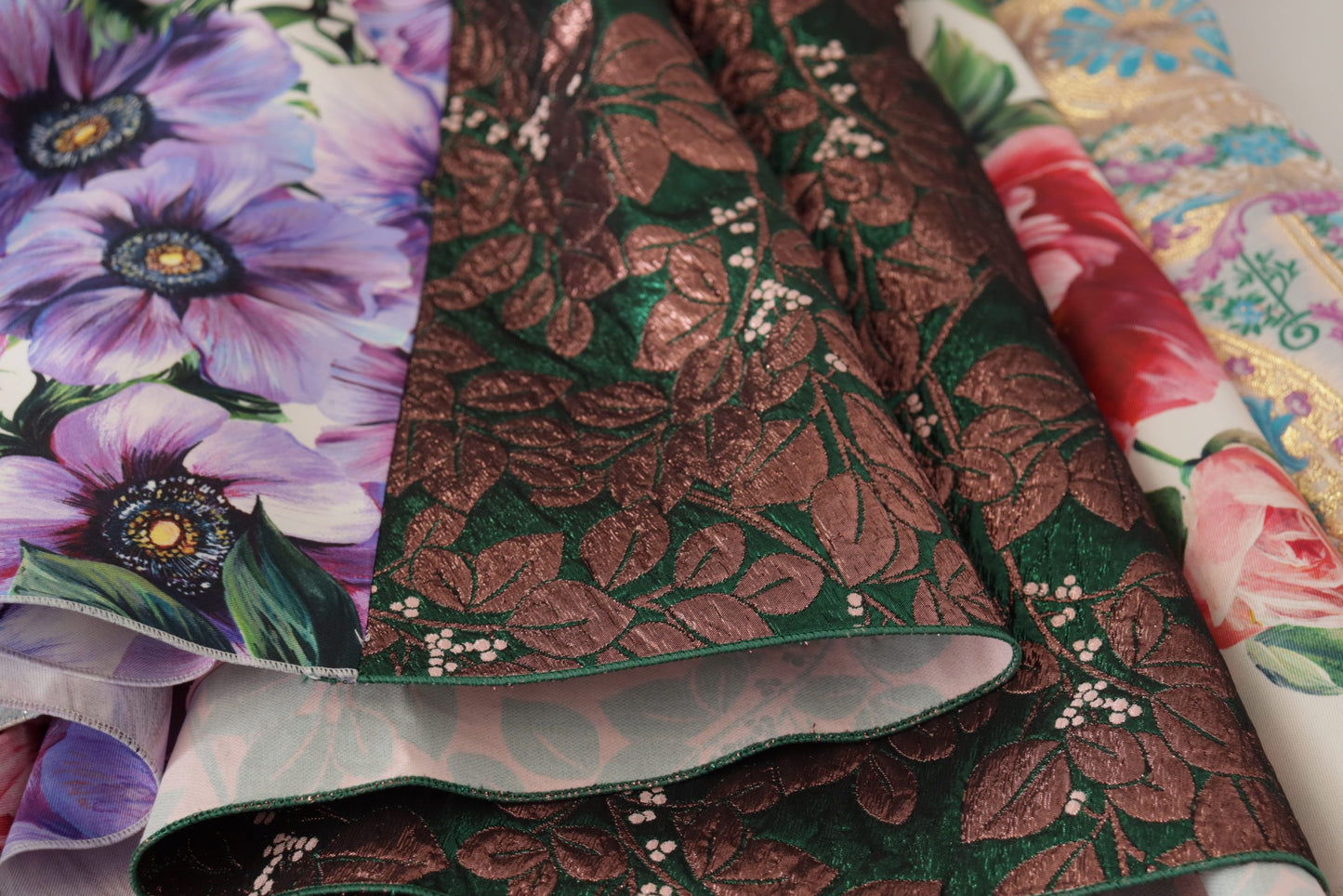 Dolce & Gabbana Dress Midi Patchwork Floral Jaquard Silk