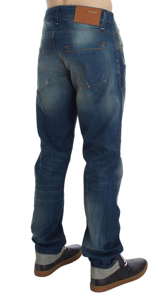 Acht Blue Wash Denim Cotton Stretch Baggy Fit Jeans
