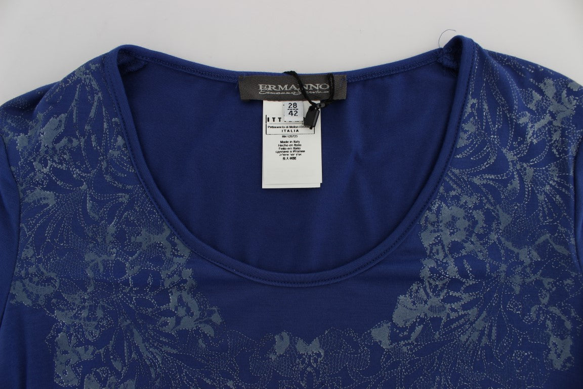 Ermanno Scervino Elegant Blue Crew Neck Tee with Logo Detail