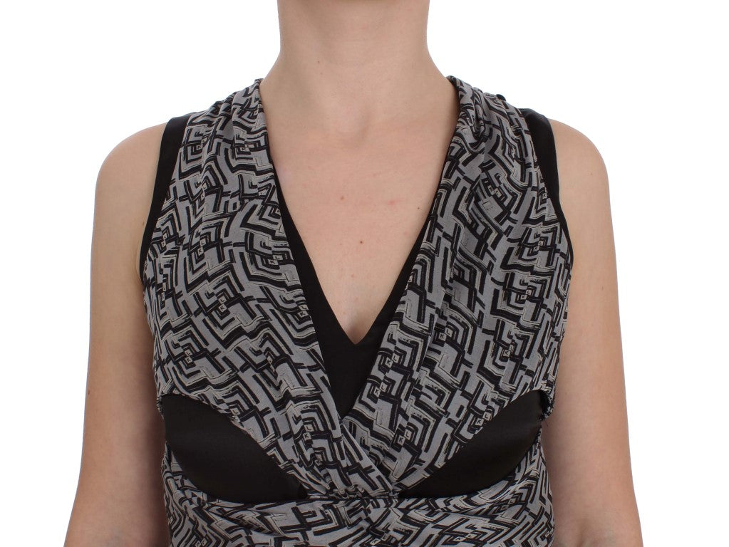 Karl Lagerfeld Gray Black Silk Blouse Top