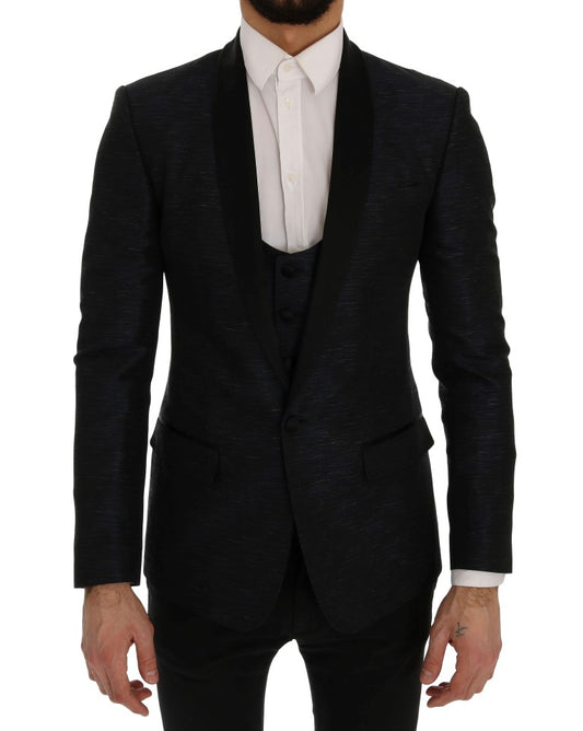 Dolce & Gabbana Elegant Blue & Black Slim Fit Suit Ensemble