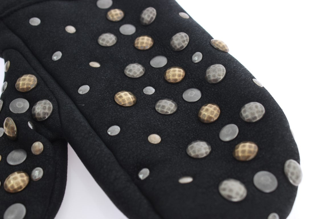 Dolce & Gabbana Elegant Studded Gray Wool Gloves