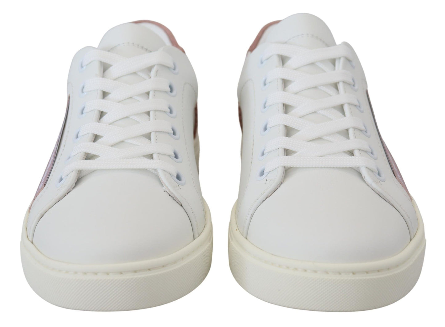 Dolce & Gabbana Chic White Pink Leather Low-Top Sneakers