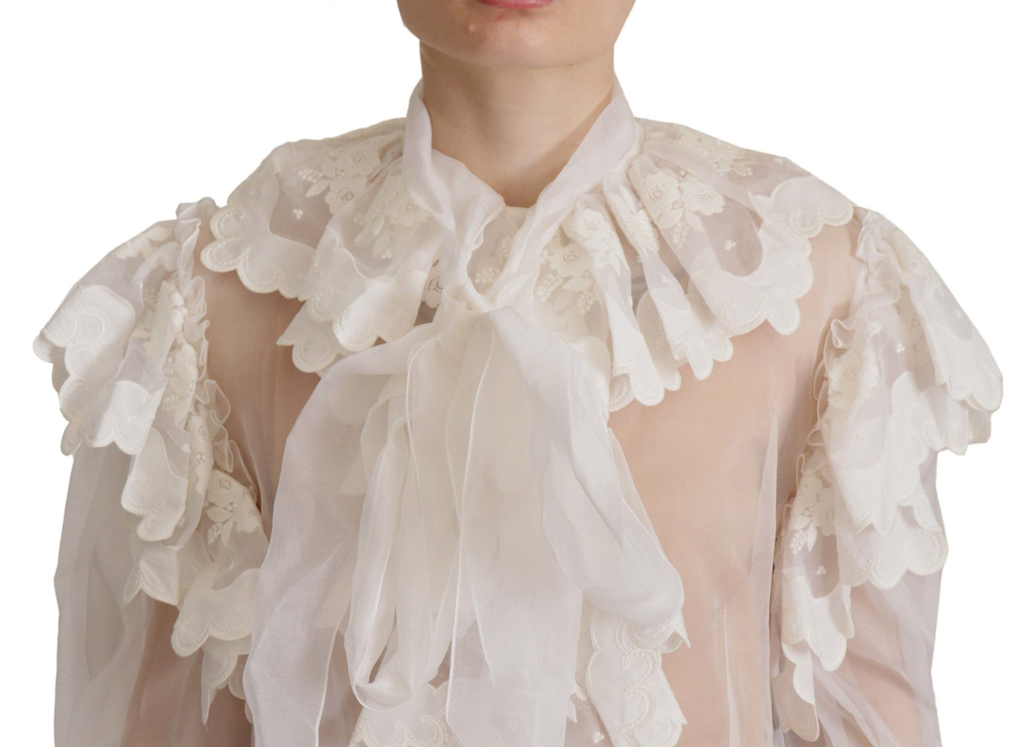 Dolce & Gabbana Elegant White Lace Silk-Cotton Top