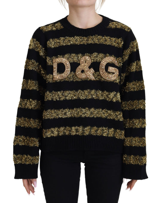 Dolce & Gabbana Elegant Black and Gold Crystal Sweater