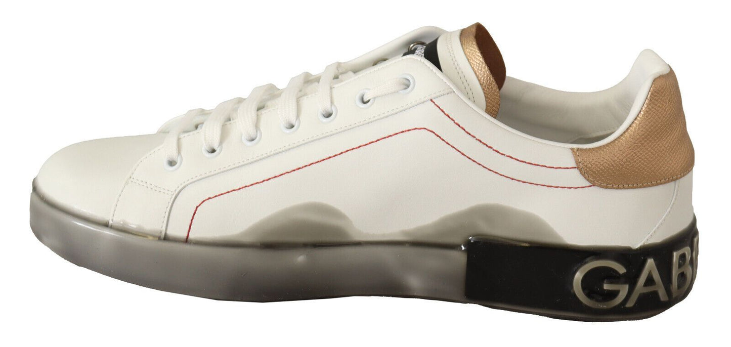 Dolce & Gabbana Elegant White & Gold Leather Sneakers